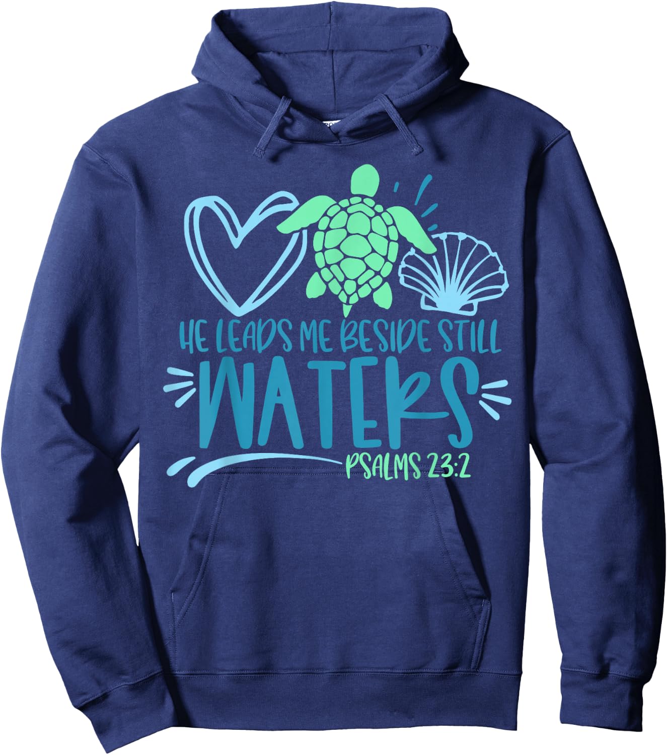 He Leads Me Beside Still Waters, Psalm 23 Sea Life Hoodie - Hoodie | Navy