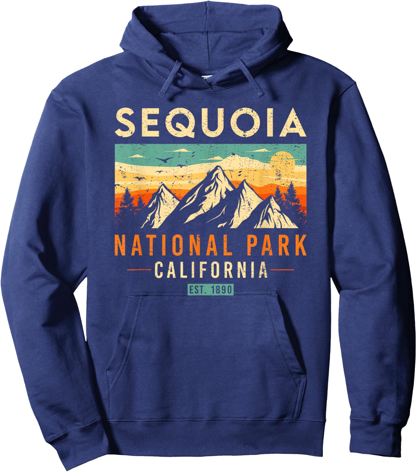 Sequoia Est. 1890 Retro California National Park Hoodie - Hoodie | Navy