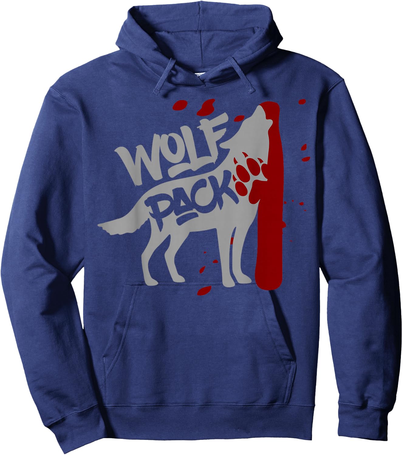 Wolf Pack - Howling Wolf with Wolves Paw Print Hoodie - Hoodie | Navy