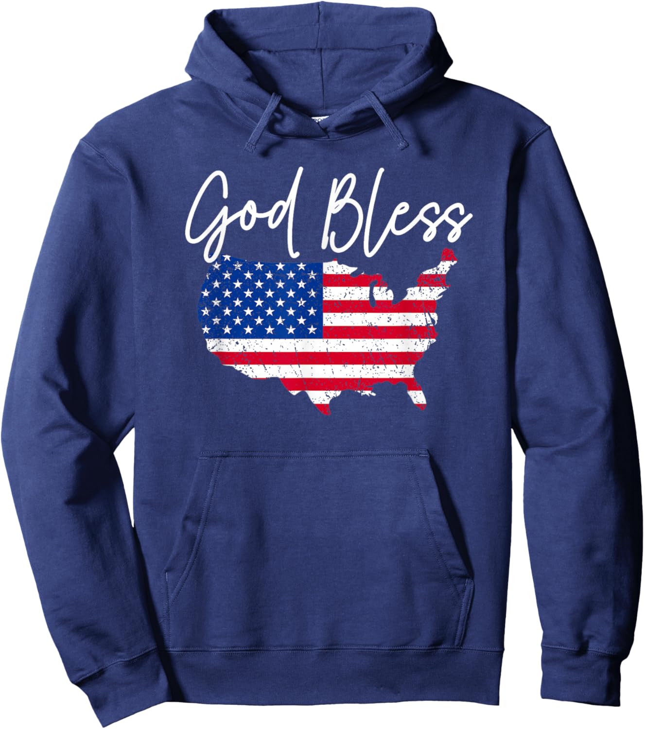 God Bless America Patriotic Distressed Flag US Map July 4th Hoodie - Hoodie | Navy