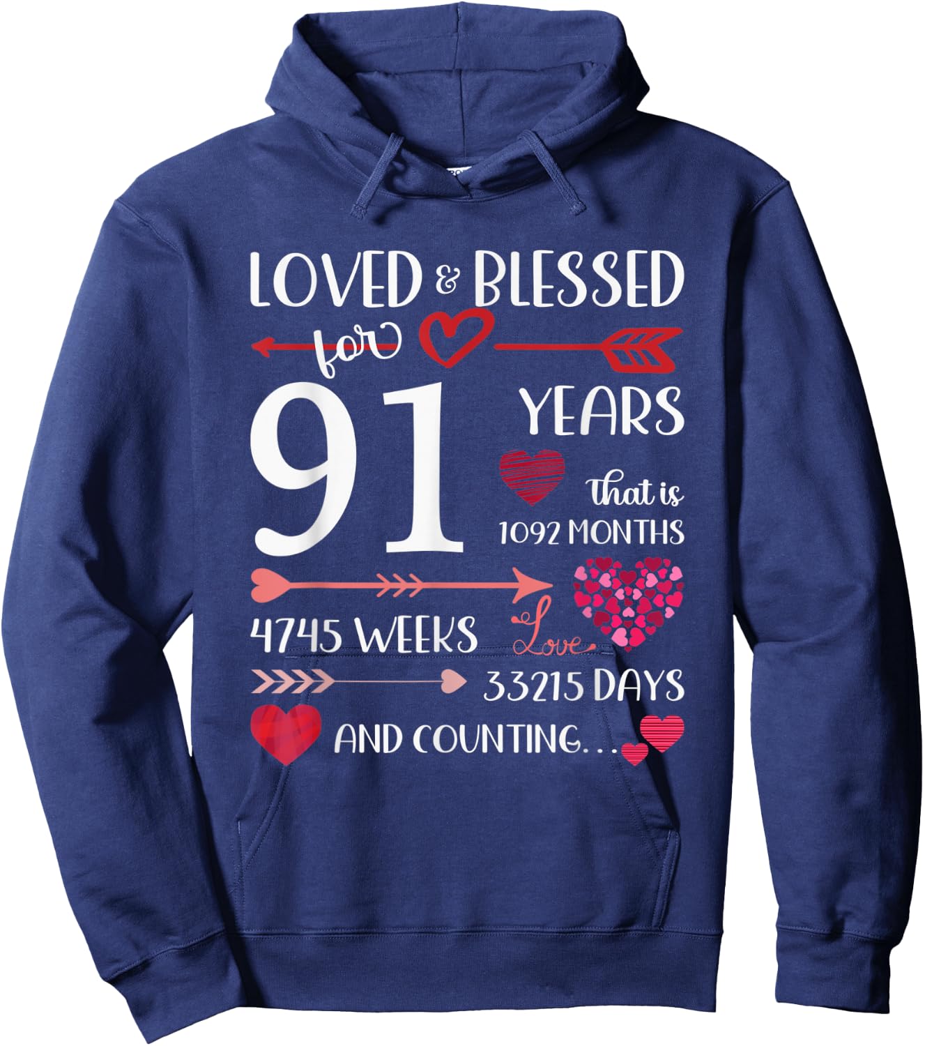 Loved And Blessed For 91 Years Old 91st Birthday Mothers Day Hoodie - Hoodie | Navy