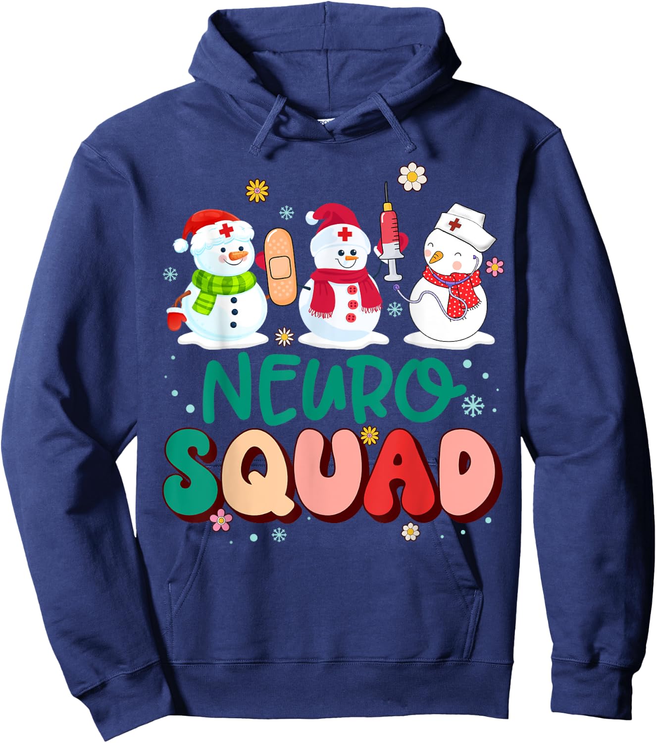 Retro Groovy Neuro Squad Nurse Snowman Stethoscope Christmas Hoodie - Hoodie | Navy