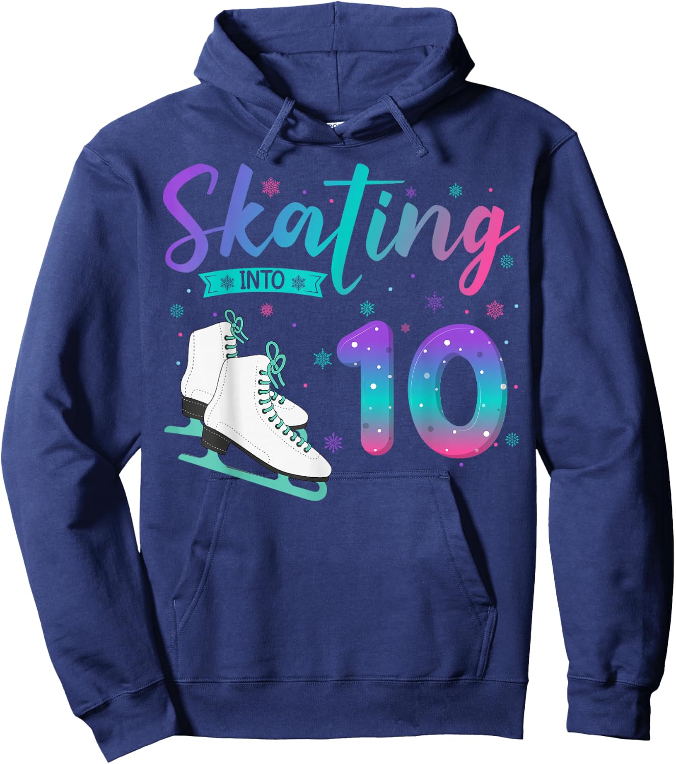 10 Year Old Girl Ice Skating Into 10th Birthday Kids Hoodie - Hoodie | Navy