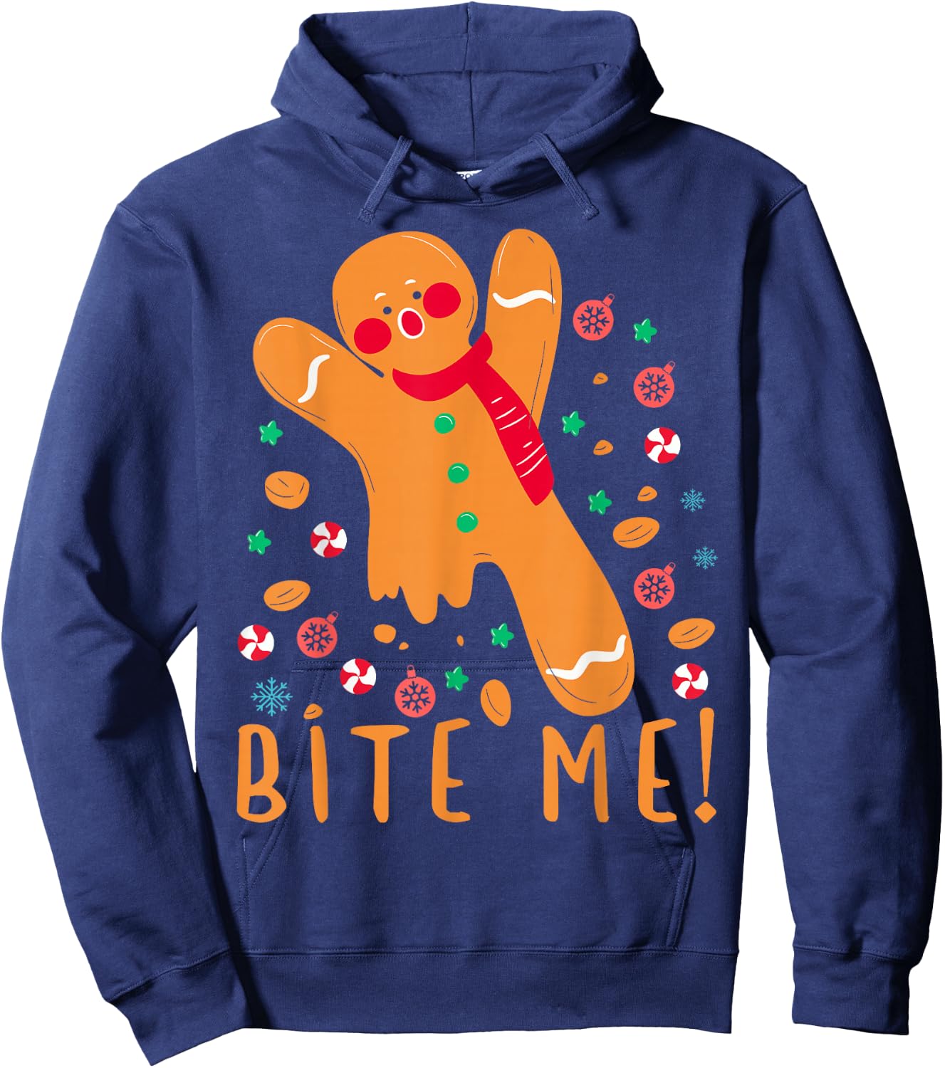 Bite Me! - Gingerbread Funny Christmas Cookie Pajama Hoodie - Hoodie | Navy