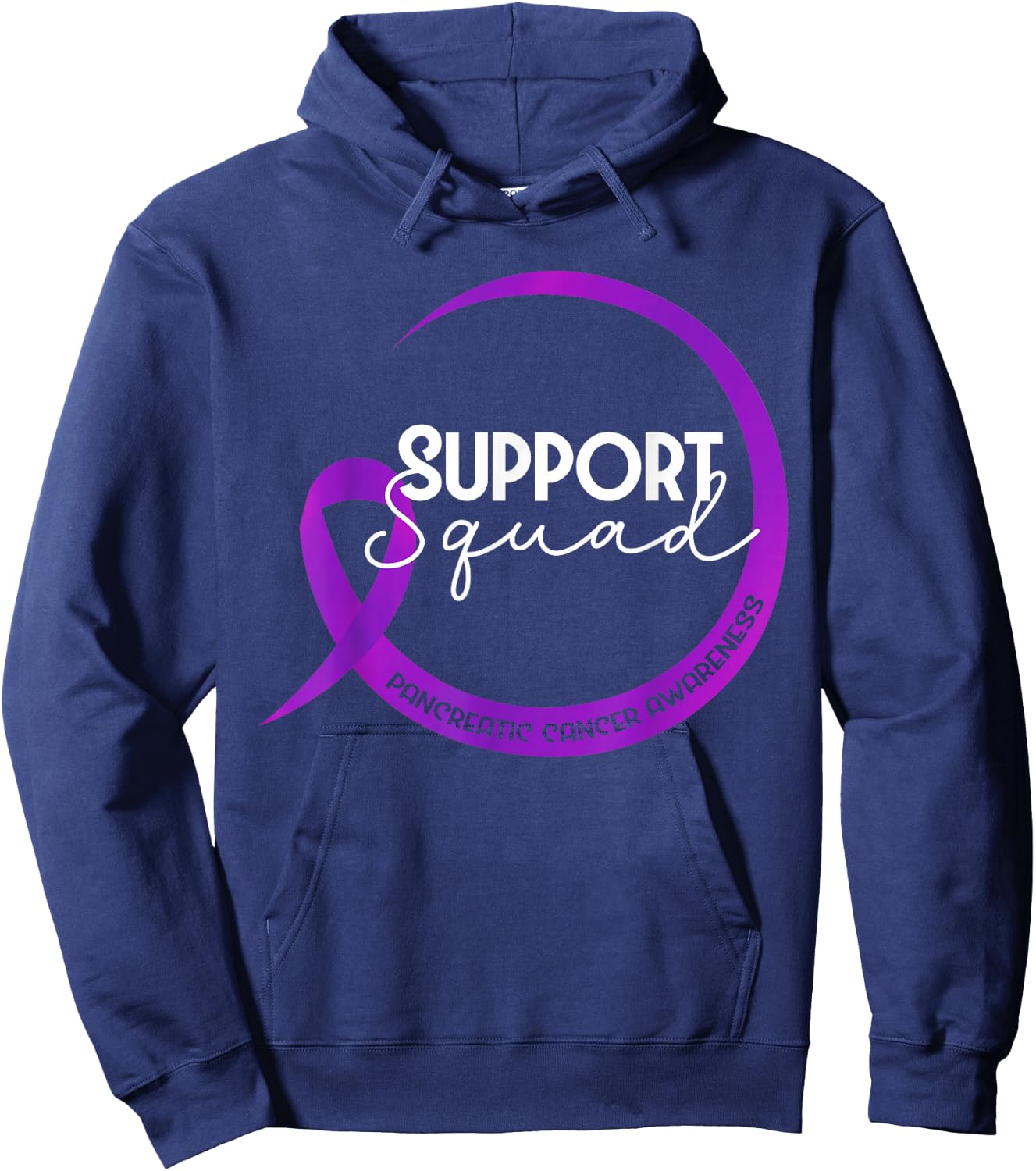 Pancreatic Cancer Awareness Purple Ribbon Support Squad Hoodie - Hoodie | Navy