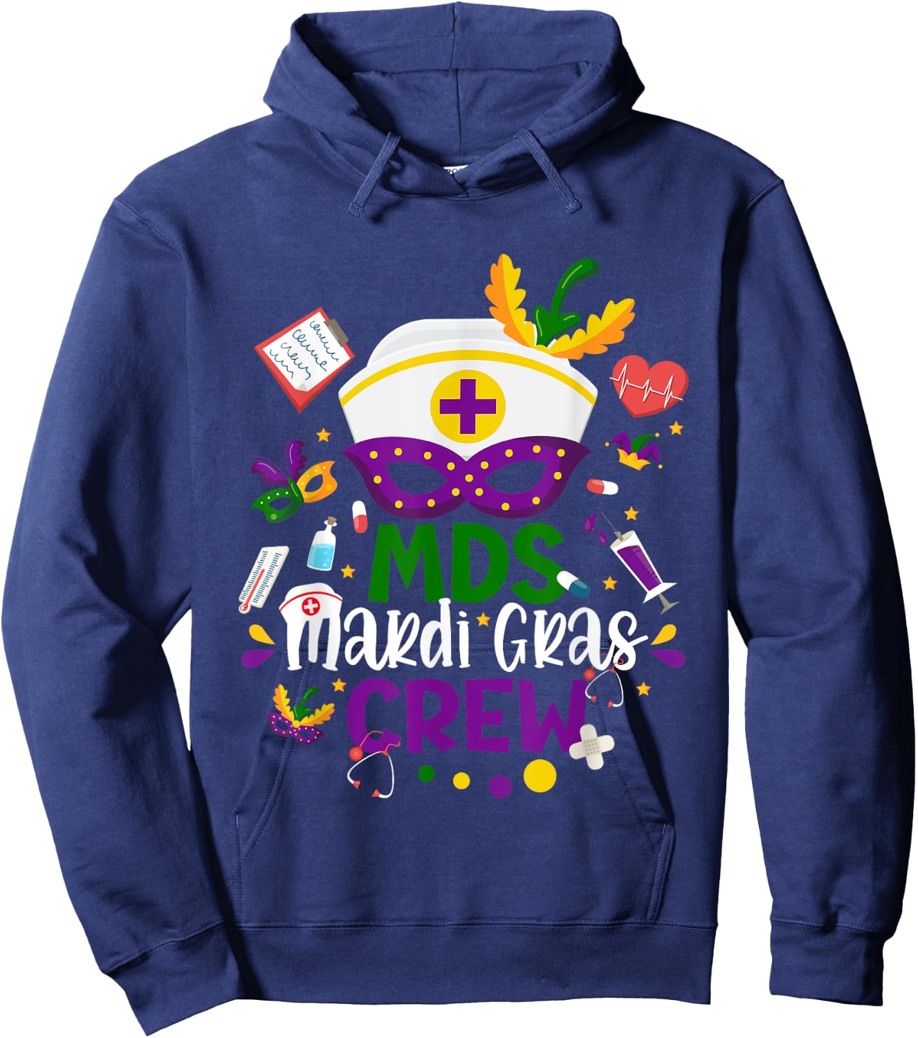 MDS Mardi Gras Nurse Crew Family Group Nursing Lovers Hoodie - Hoodie | Navy