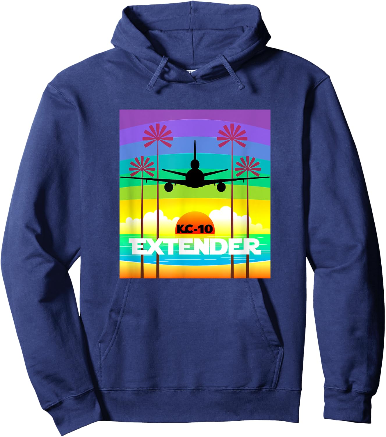KC-10 Multi-Colored Palm Tree Sunset Hoodie - Hoodie | Navy