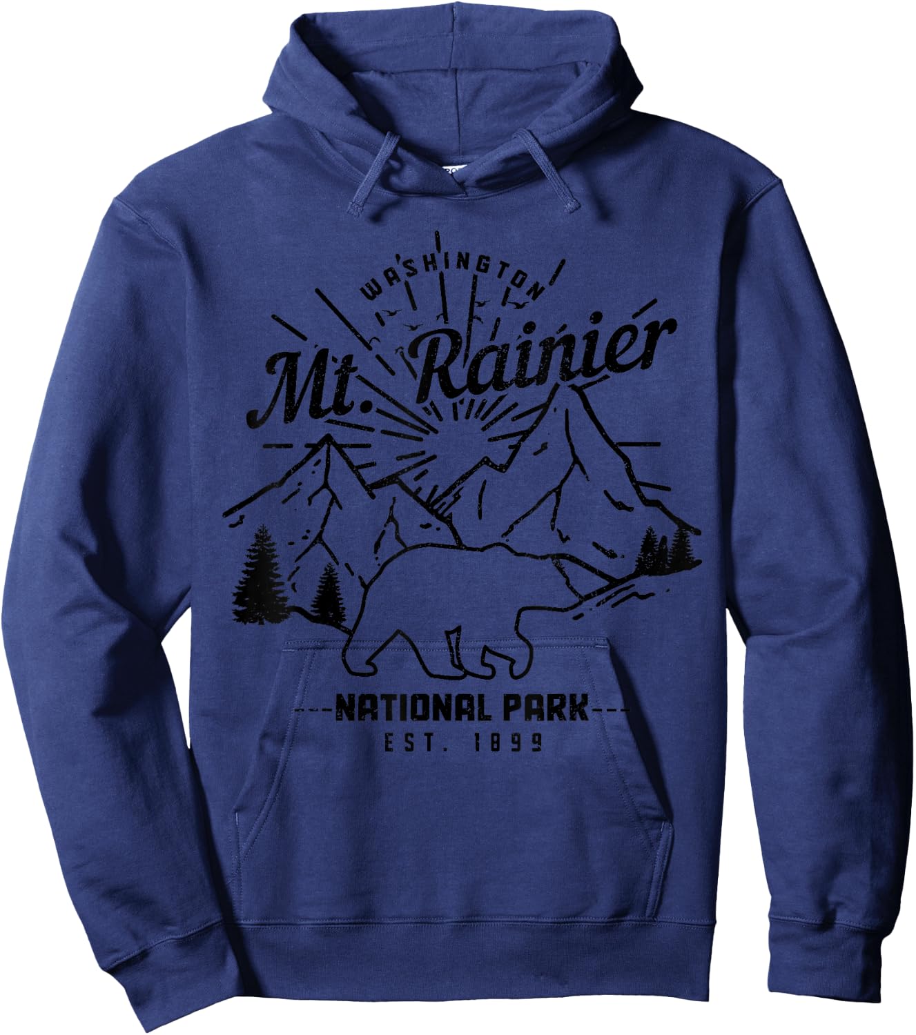 Mt. Rainier Washington Vintage Mountain National Park PNW Hoodie - Hoodie | Navy