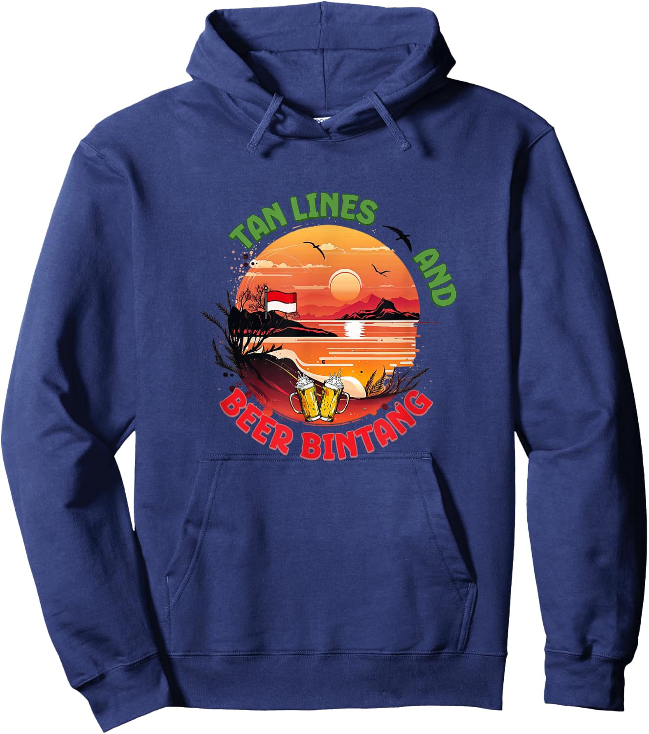 Tan Lines and Beer Bintang, Indonesia Vacation, Travel Hoodie - Hoodie | Navy