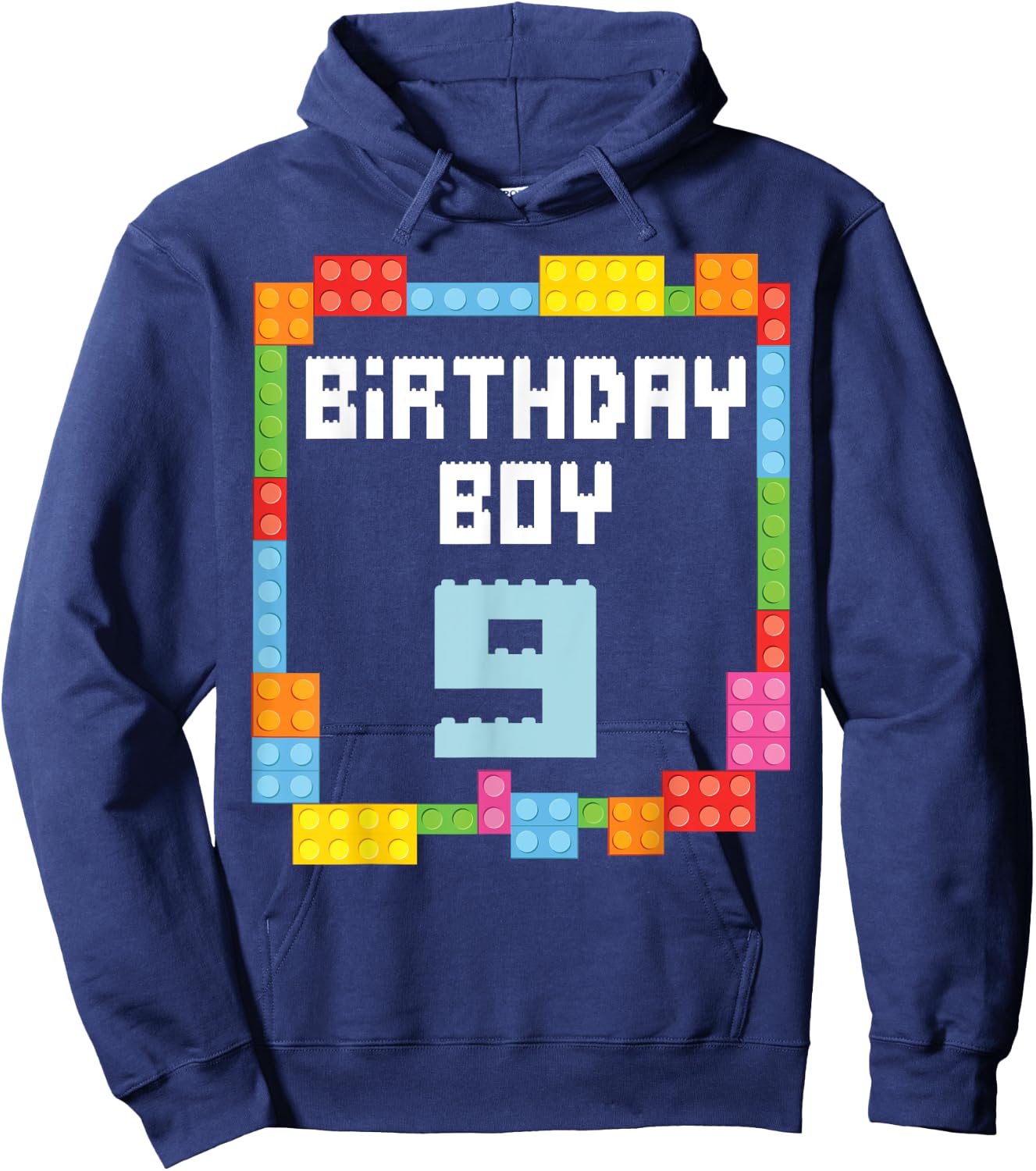 9th birthday Boy master builder 9 years old block building Hoodie - Hoodie | Navy