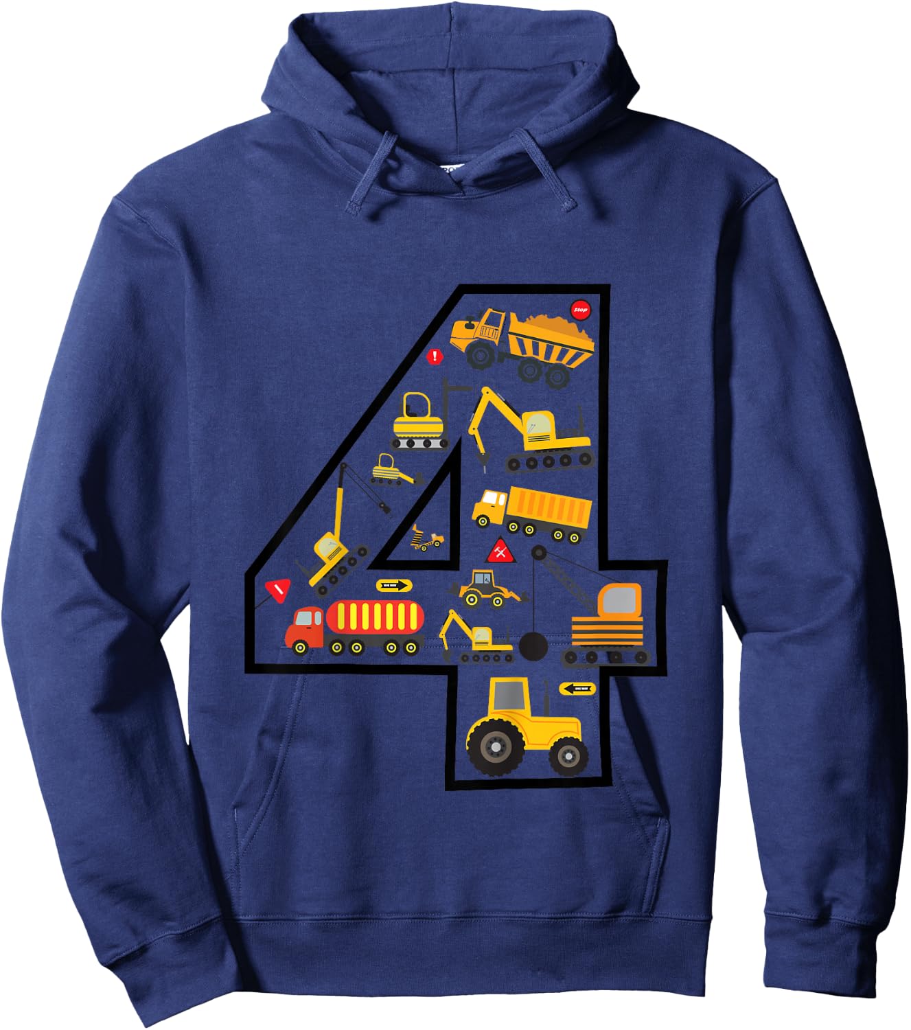 Kids Construction Truck 4th Birthday Boy Excavator 4 Years Digger Hoodie - Hoodie | Navy