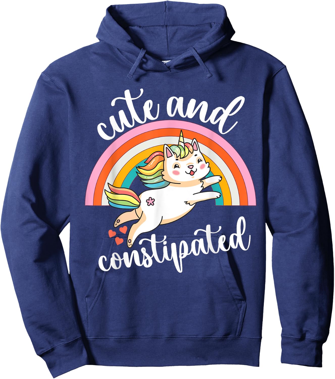 Funny Constipation IBS-C Tummy Cute Constipated Unicorn Cat Women Hoodie - Hoodie | Navy