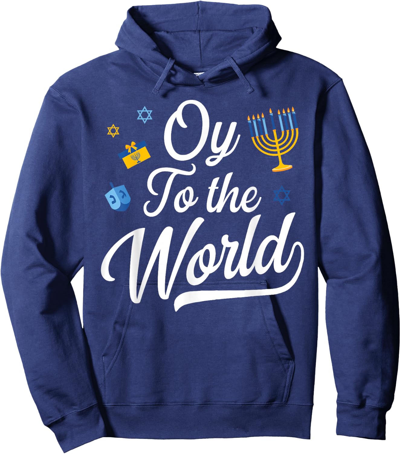 Oy To The World Jewish Hanukkah Menorah Ugly Style Hoodie - Hoodie | Navy