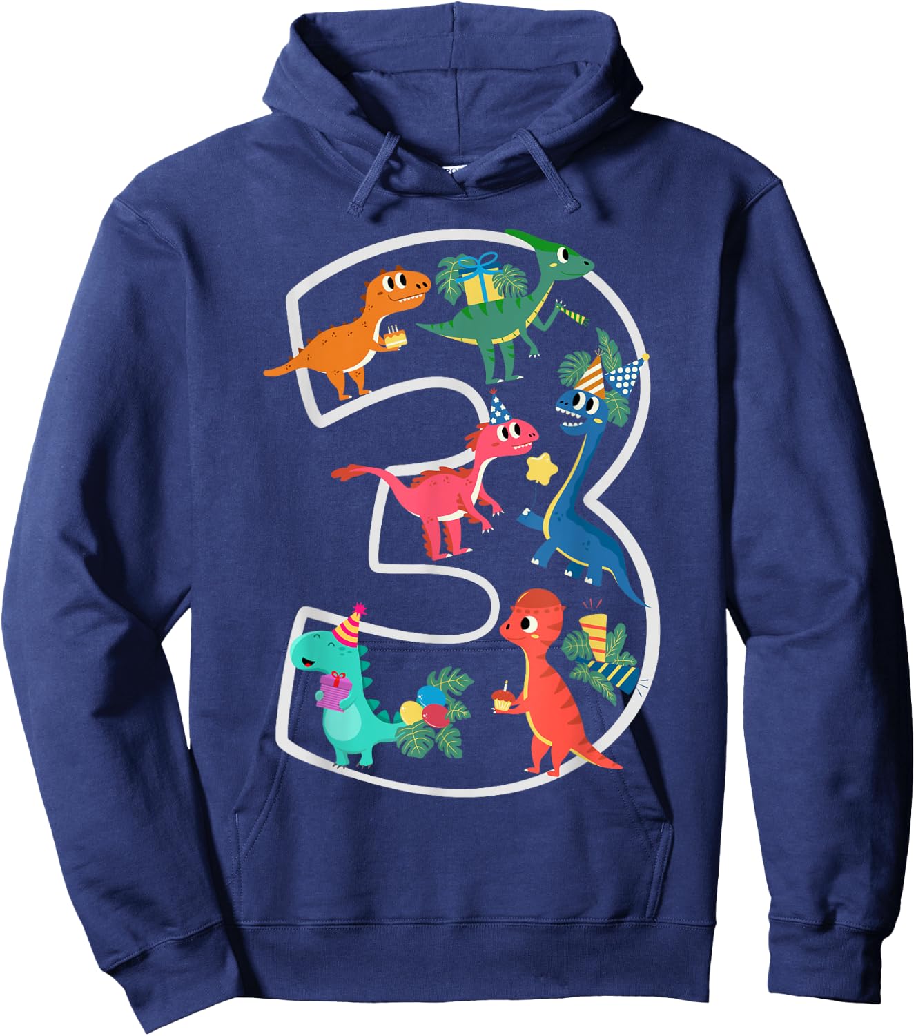 3rd Birthday Dinosaurs Party Design Toddlers Boys Girls Hoodie - Hoodie | Navy