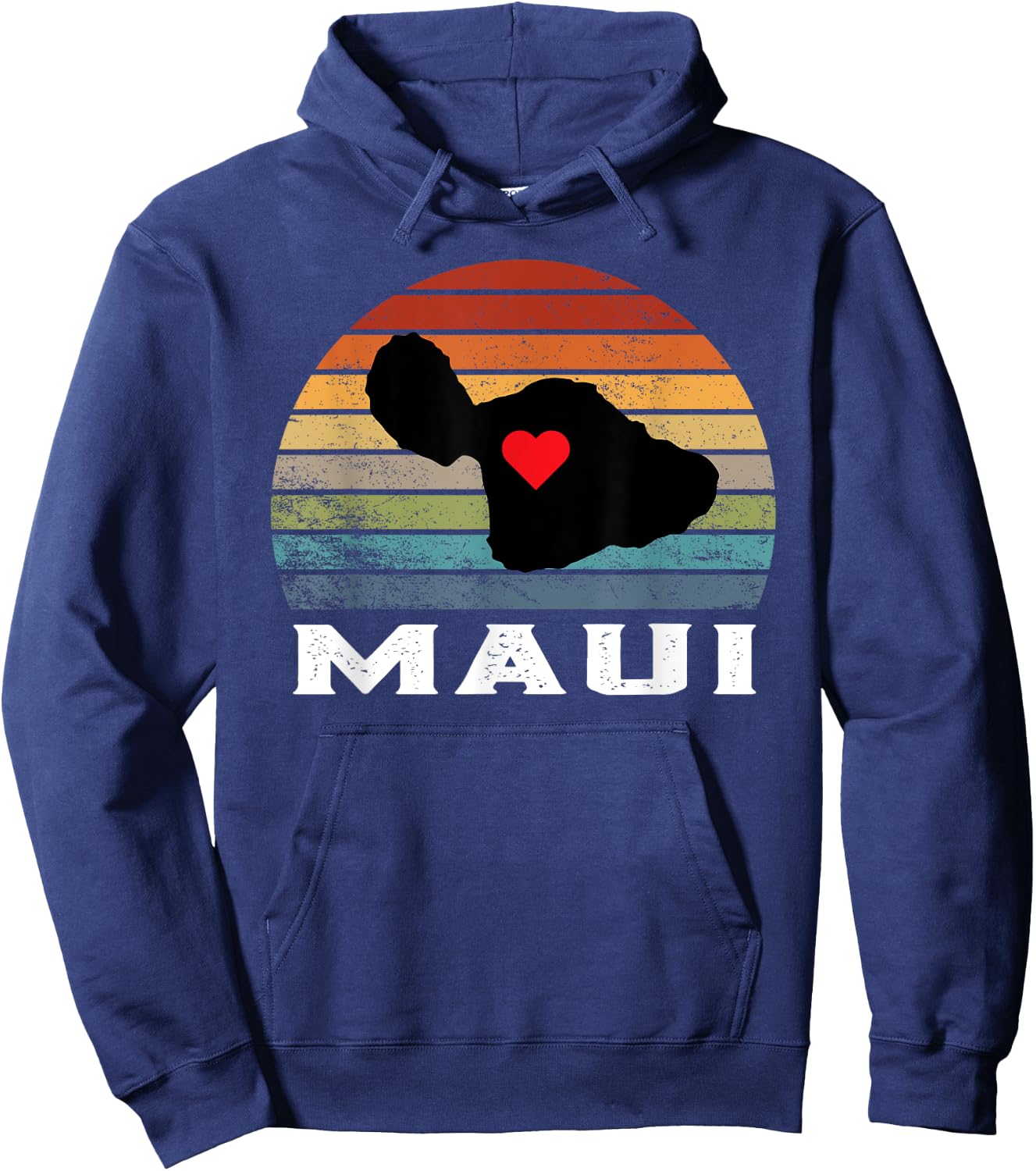 Vintage Retro Maui Hawaii Map With Heart Island Hoodie - Hoodie | Navy