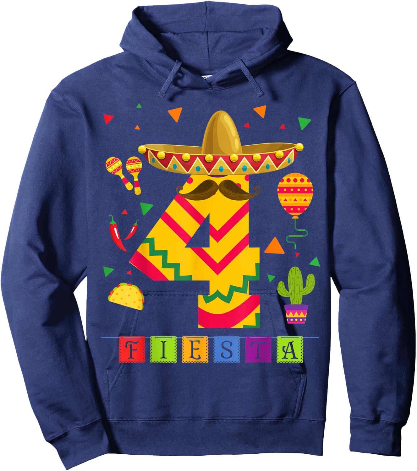 Kids 4th Birthday Fiesta Mexican Themed Party 4 Year Old Boy Hoodie - Hoodie | Navy