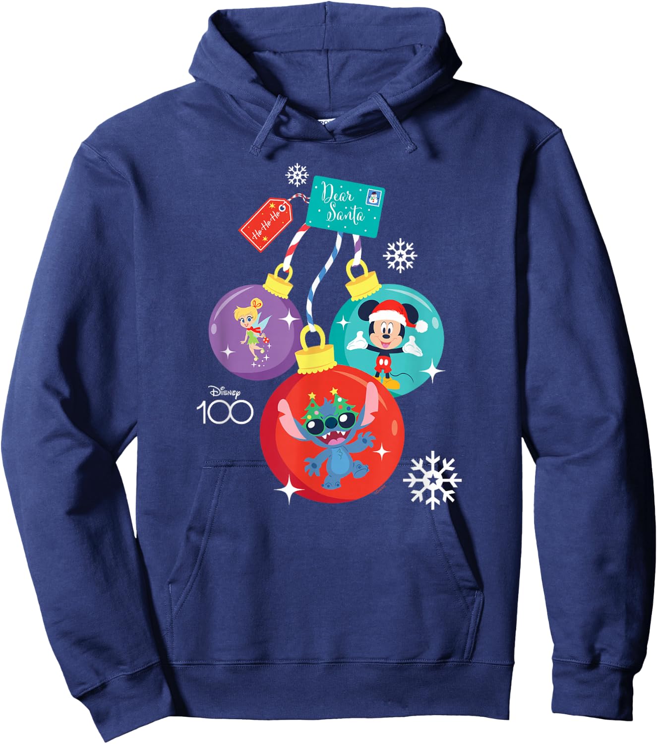 Disney 100 Mickey Stitch Tinker Bell Christmas Ornaments Hoodie - Hoodie | Navy