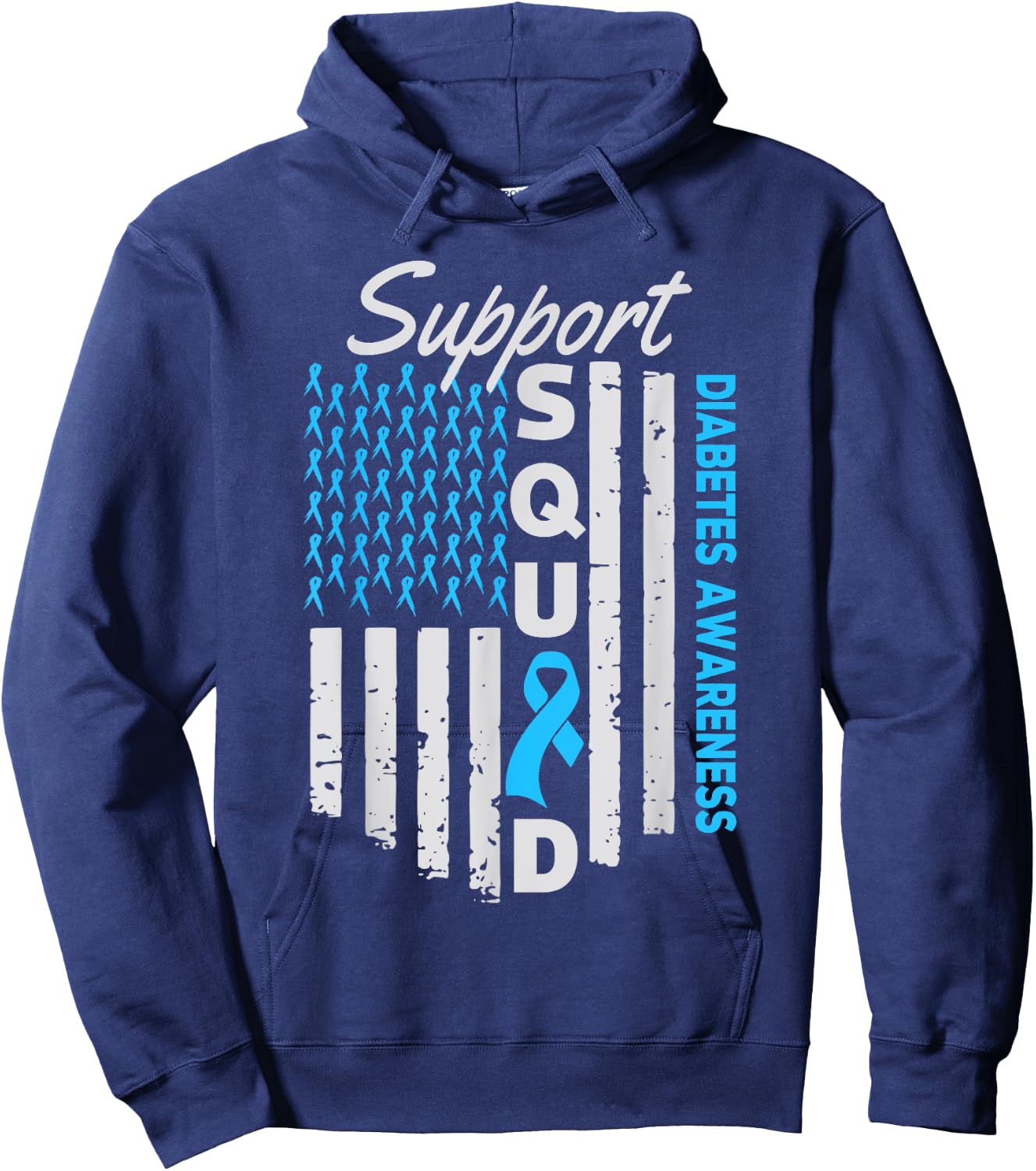 Support Squad USA Flag Type 2 Type 1 Diabetes Awareness Kids Men Hoodie - Hoodie | Navy