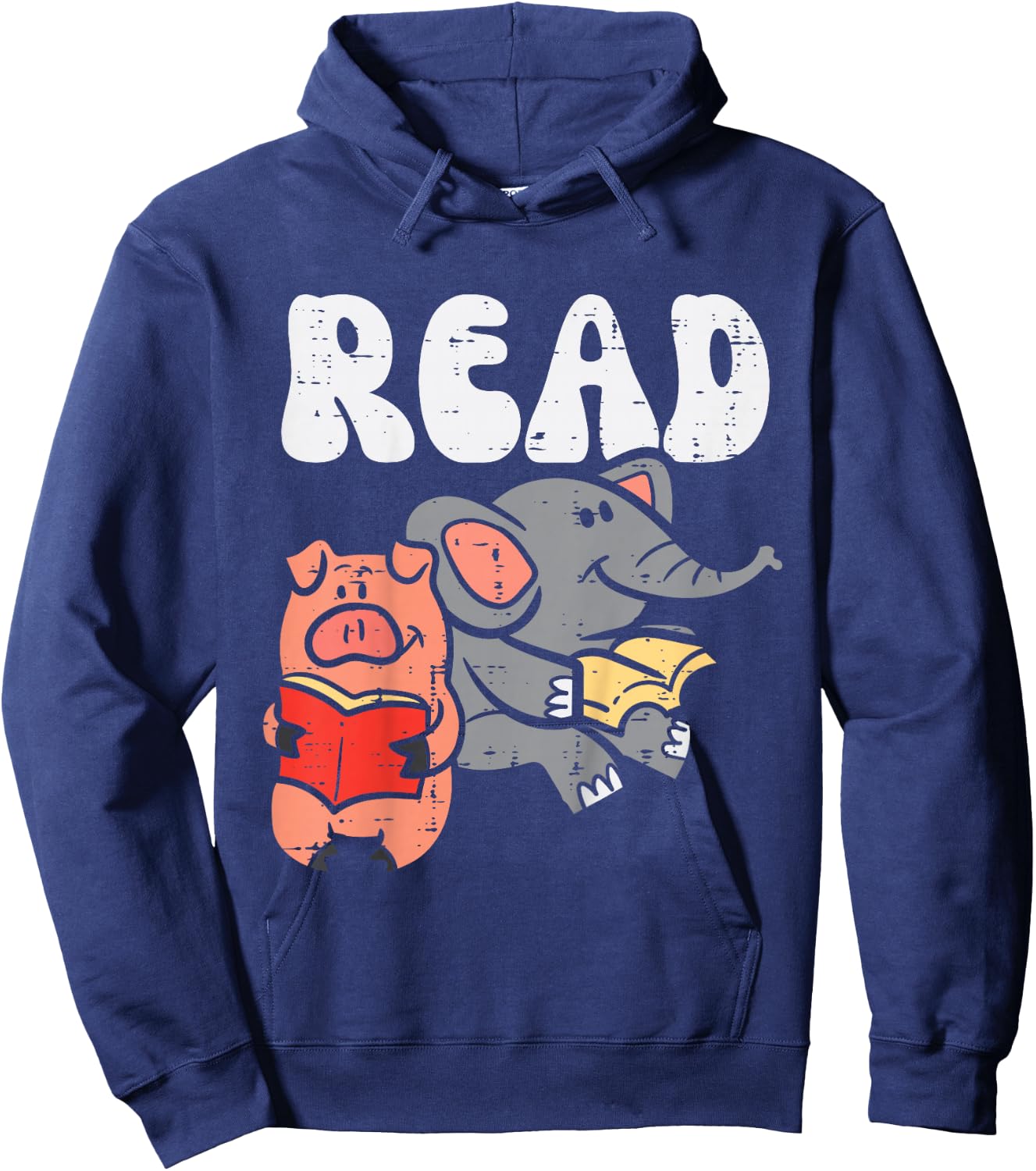 Pig Elephant Reading Cute Book Lover Bookworm Boys Girls Kid Hoodie - Hoodie | Navy