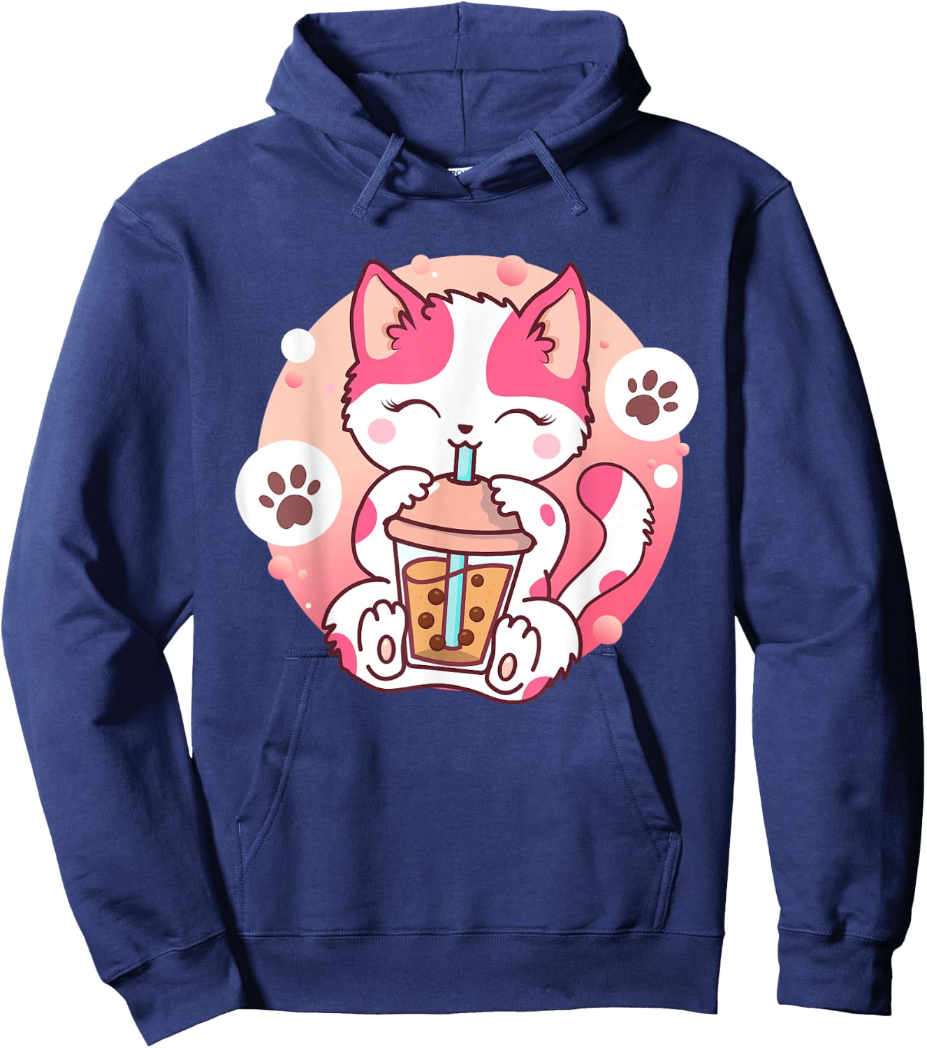 Cat Boba Tea Anime Kawaii Neko Bubble Tea Teen Girl Boba Cat Hoodie - Hoodie | Navy
