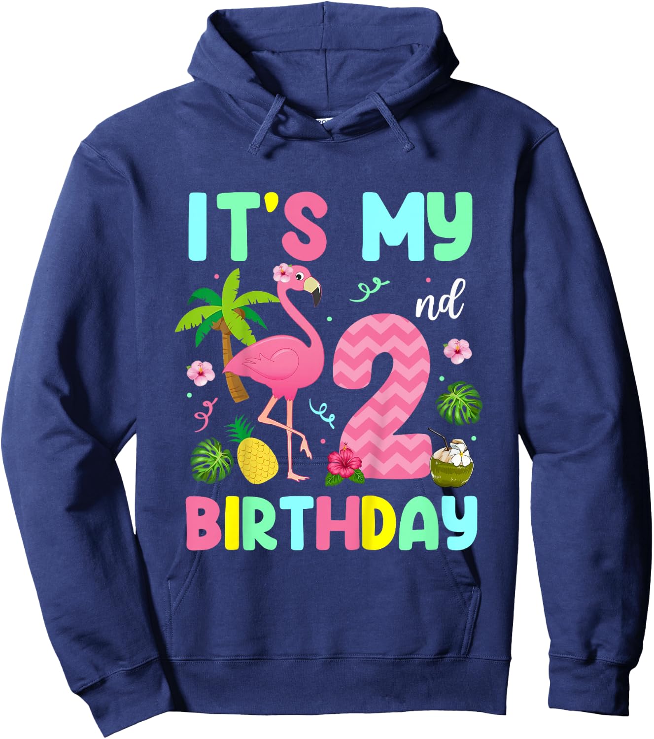 It's My 2nd Birthday Flamingo Shirt Hawaii 2 Yrs Old Girl Hoodie - Hoodie | Navy