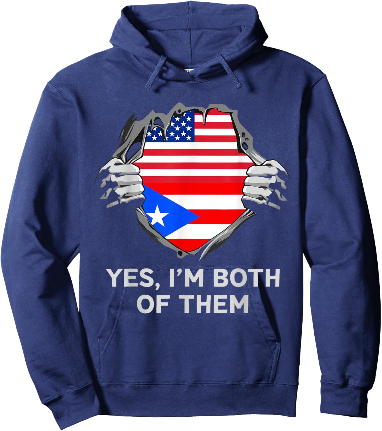 Half American Half Puerto Rican USA Puerto Rico Flag Hoodie - Hoodie | Navy