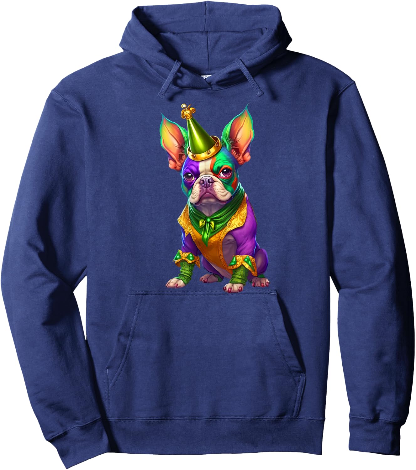 Mardi Gras Green Purple & Gold French Bulldog Hoodie - Hoodie | Navy