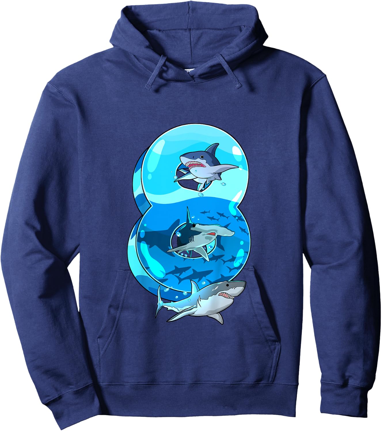 Kids Shark Boy 8 Years Birthday Child Children's Birthday Hoodie - Hoodie | Navy