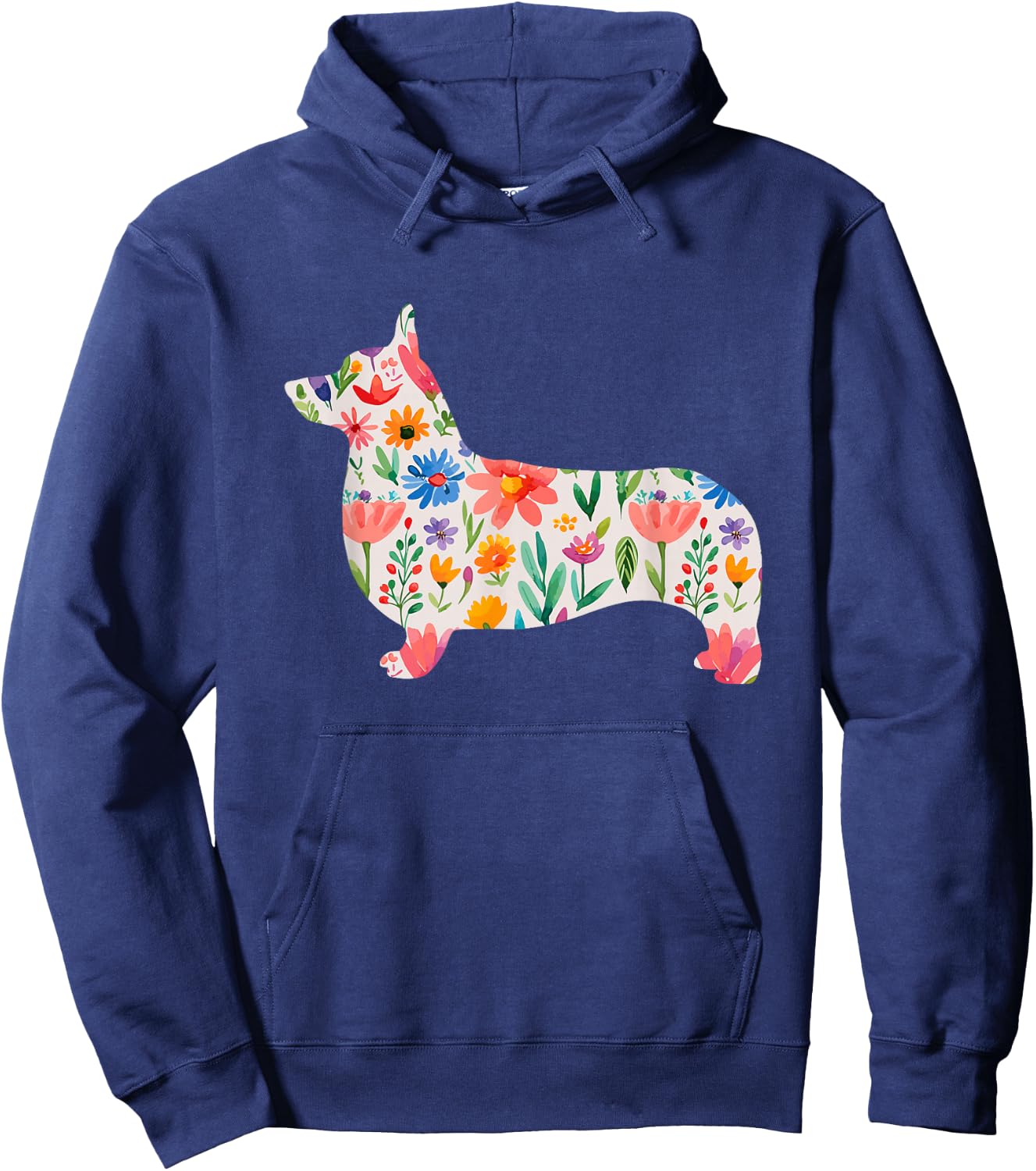 Pembroke Welsh Corgi watercolor flowers design Hoodie - Hoodie | Navy