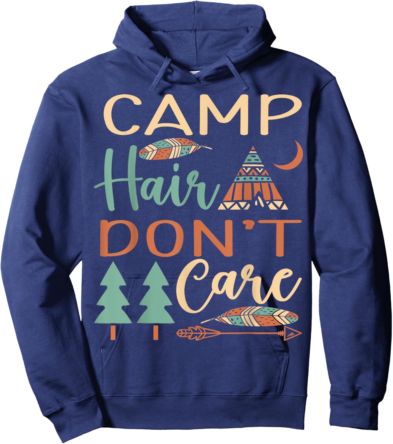 Camp Hair Don't Care Funny Camping Outdoor Camper Women Hoodie - Hoodie | Navy