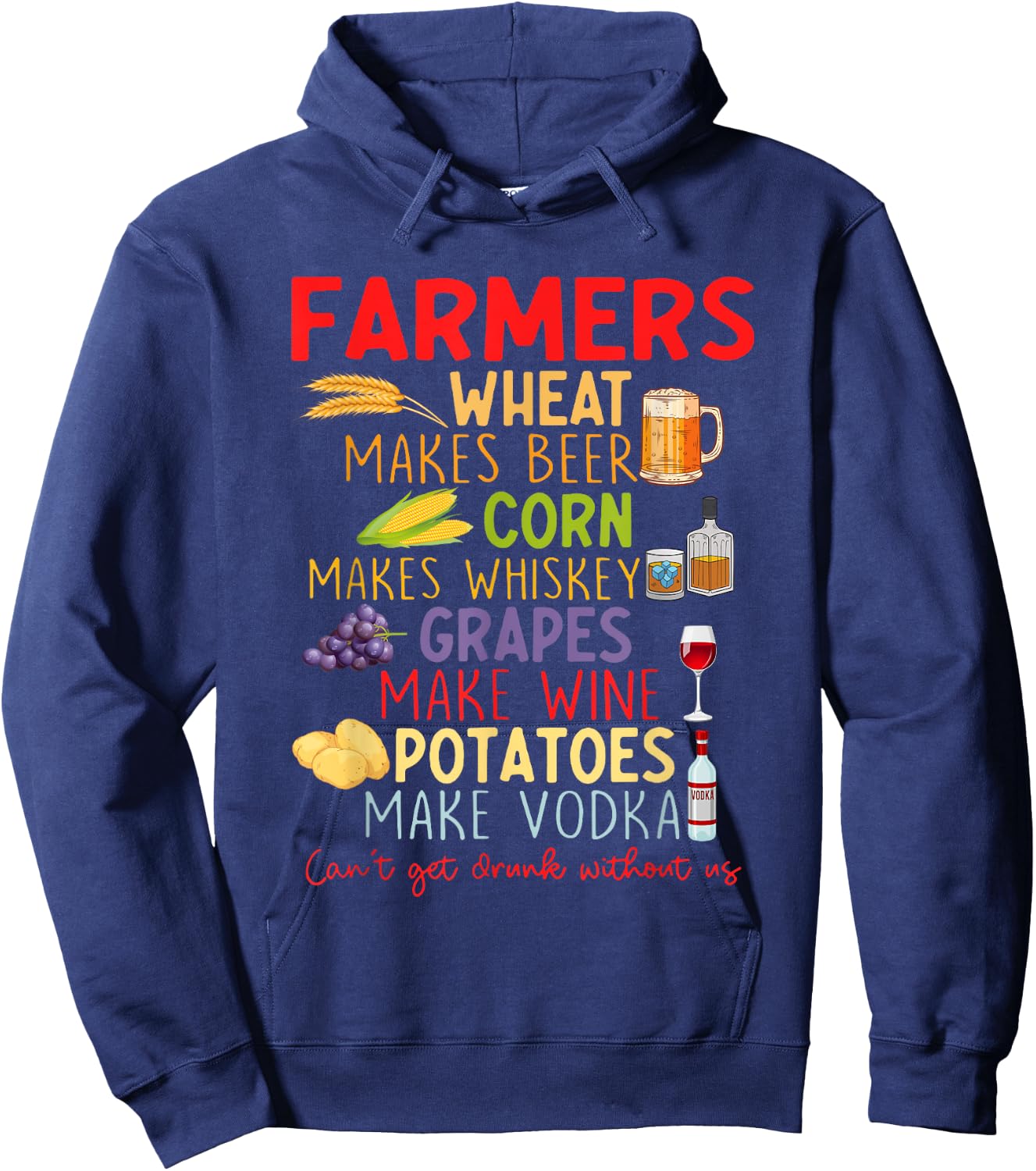 Farmers Wheat Make Beer Corn Makes Whiskey Grapes Quote Hoodie - Hoodie | Navy