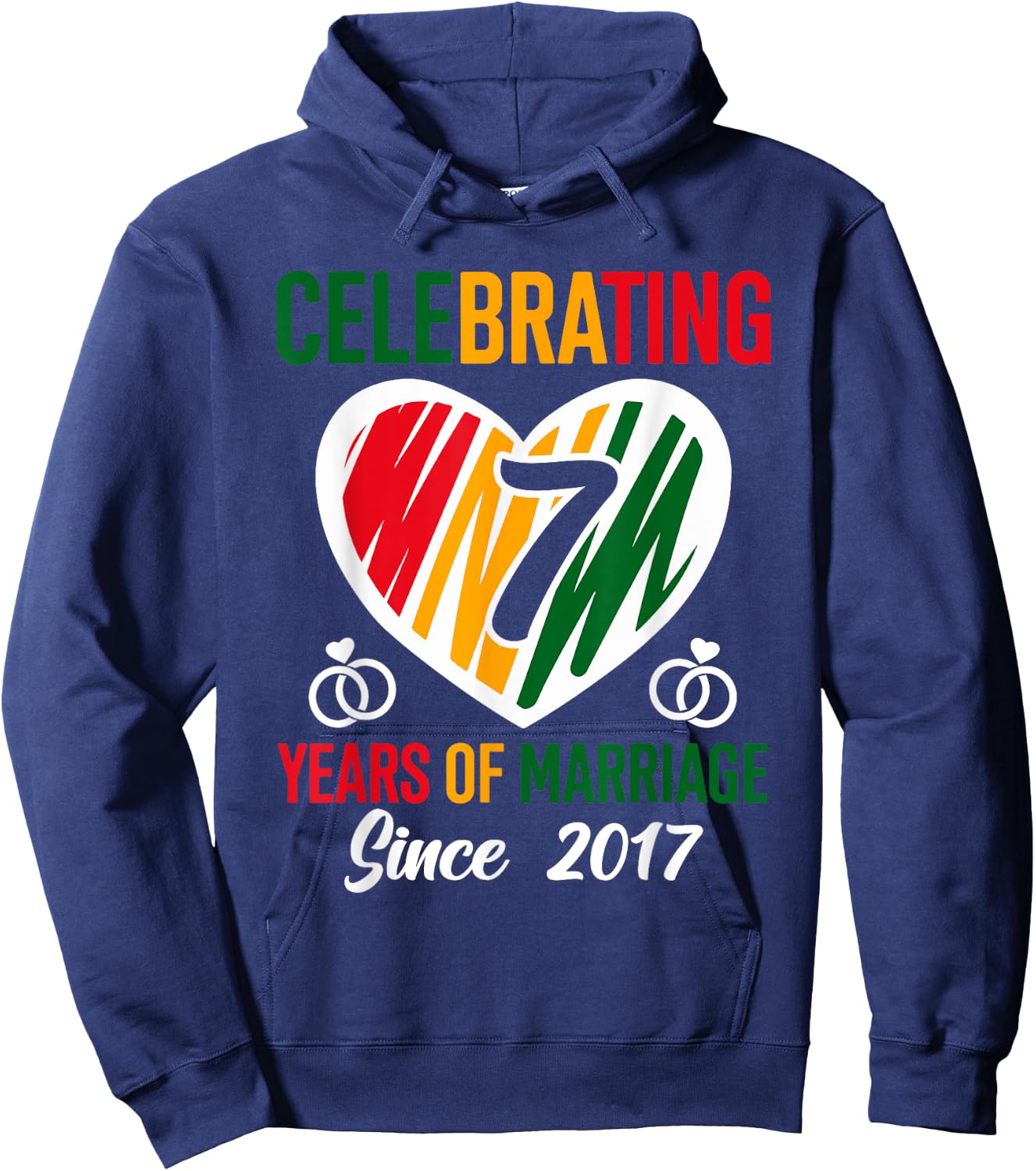 7 Years of Marriage Married Couple 7th Wedding Anniversary Hoodie - Hoodie | Navy