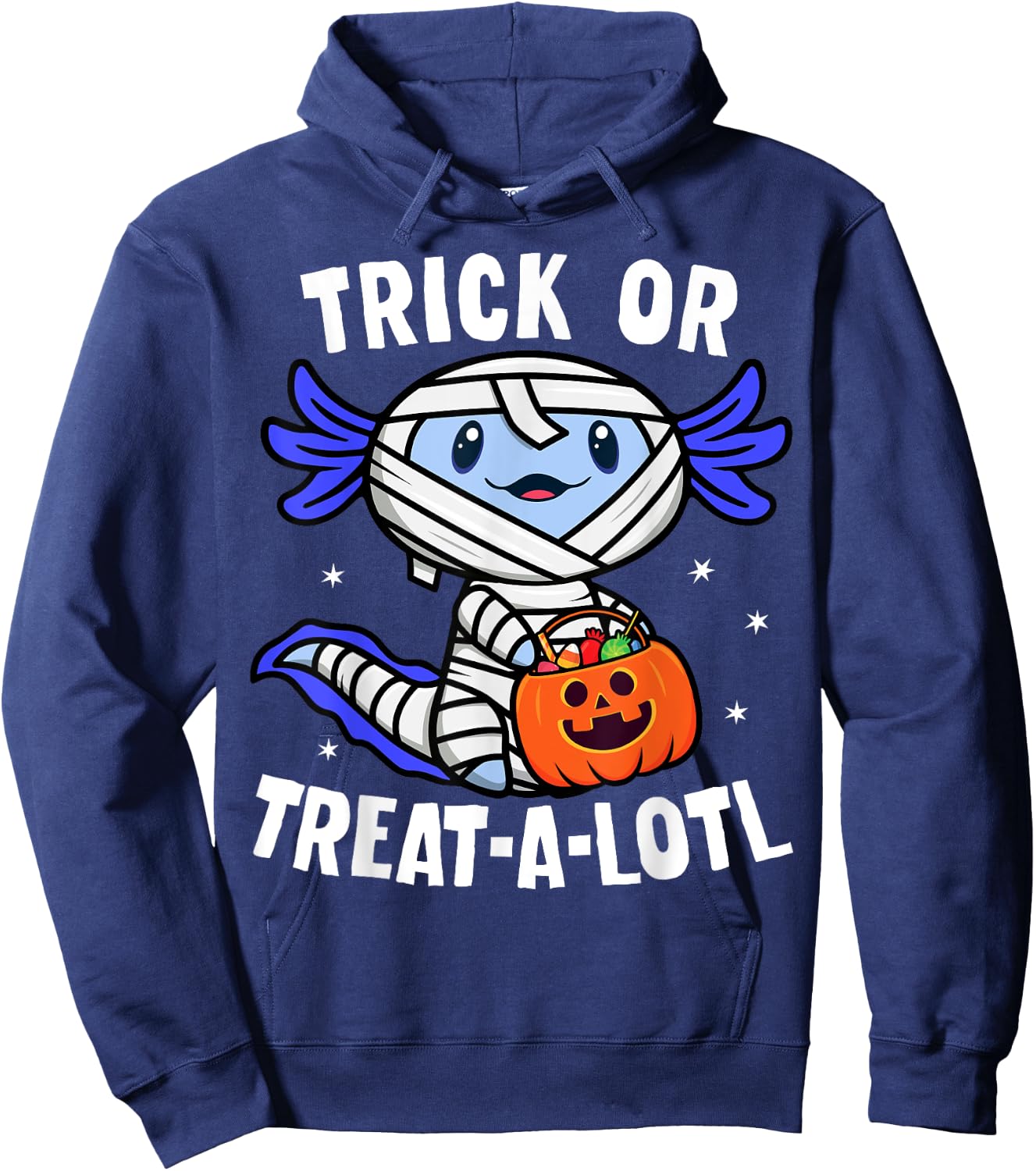 Trick or Treat A Lotl Axolotl Mummy Boys Girls Halloween Hoodie - Hoodie | Navy