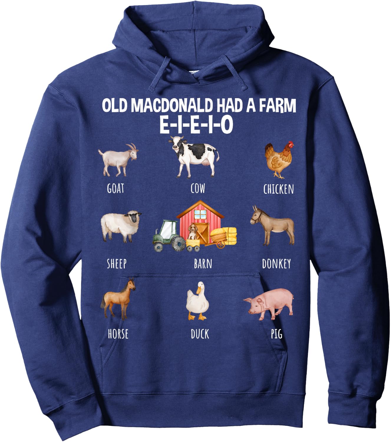 Toddler Kids Old MacDonald Had a Farm E-I-E-I-O Nursery Song Hoodie - Hoodie | Navy
