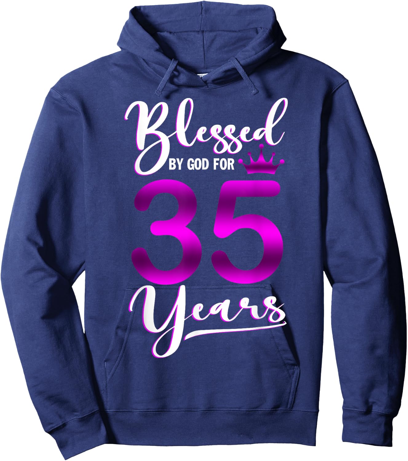 Vintage Blessed by God For 35 Years Old Happy 35th Birthday Hoodie - Hoodie | Navy
