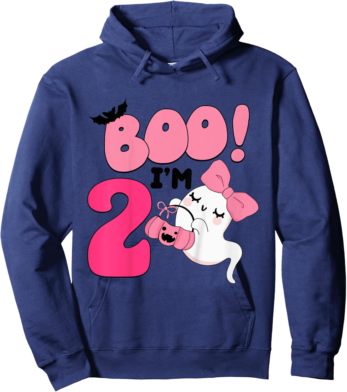 Kids Boo I'm Two Years Old 2nd Birthday Cute Ghost Halloween Hoodie - Hoodie | Navy