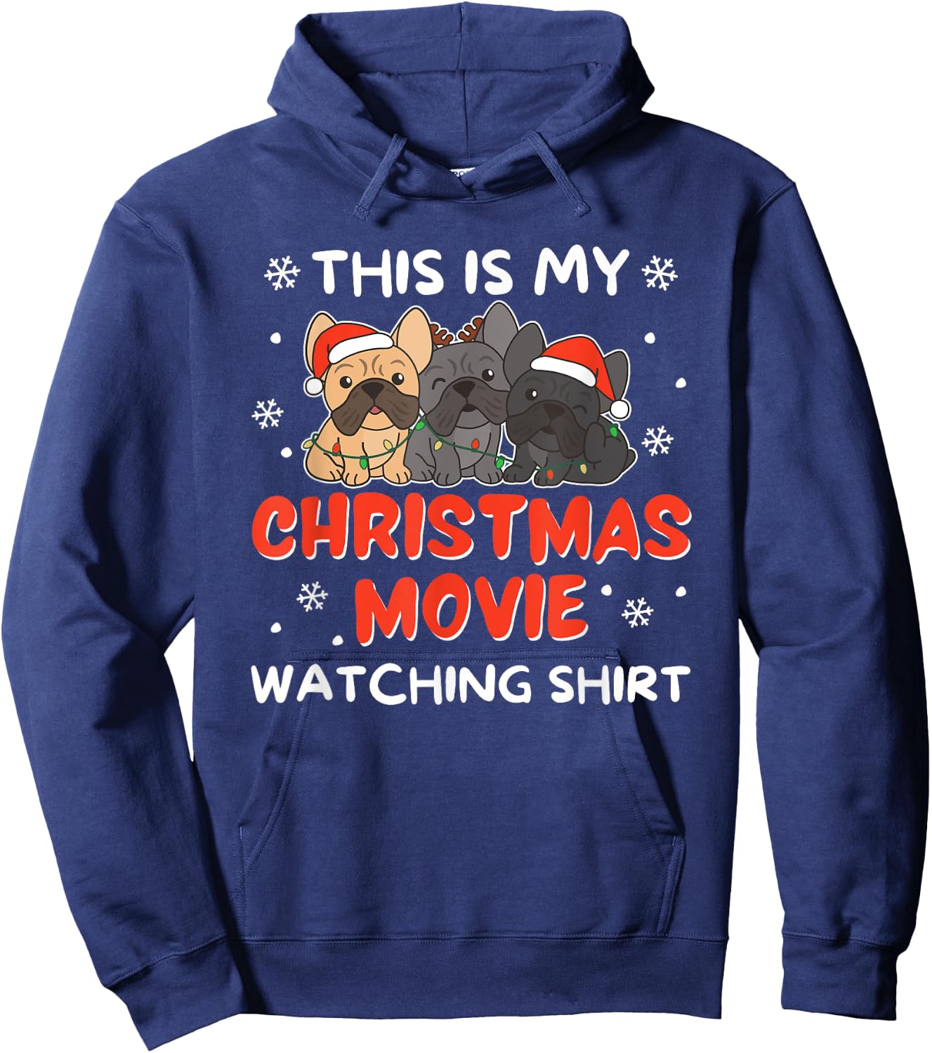French Bulldog Christmas Movie Watching Men Women Kids Hoodie - Hoodie | Navy
