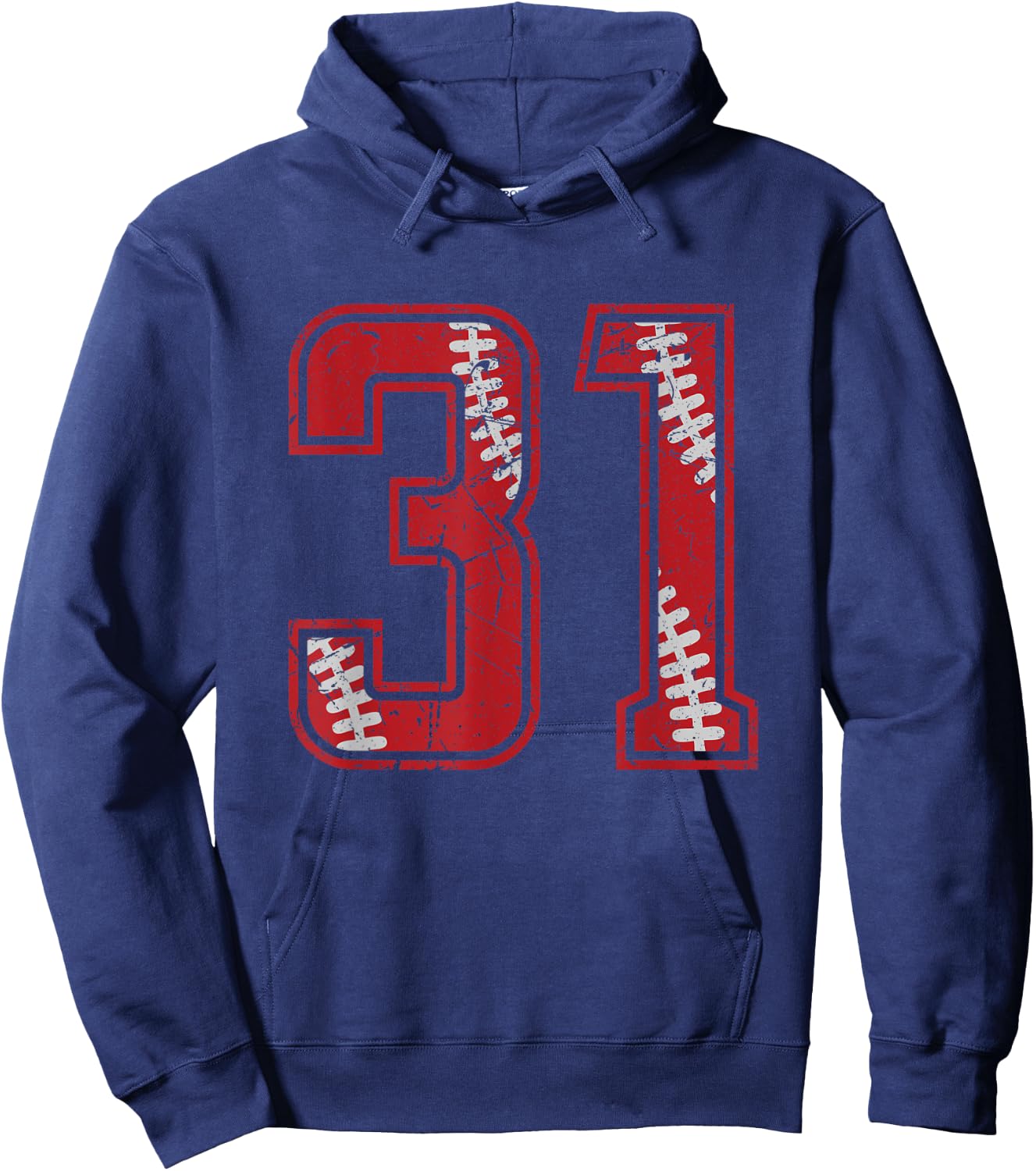 Number #31 Distressed Baseball Jersey Number Hoodie - Hoodie | Navy