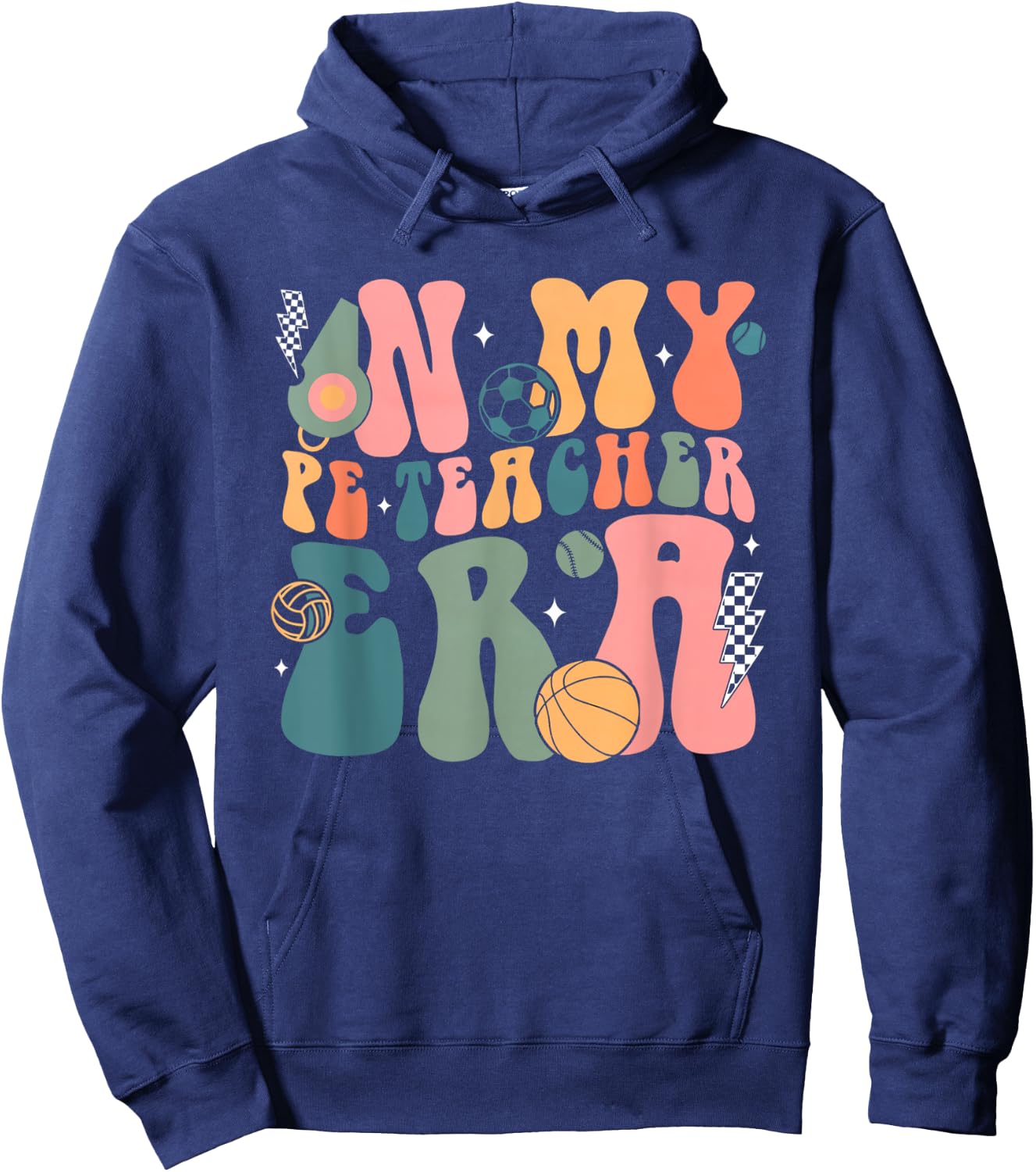 Groovy In My PE Teacher Era Physicial Education Teacher Women Hoodie - Hoodie | Navy