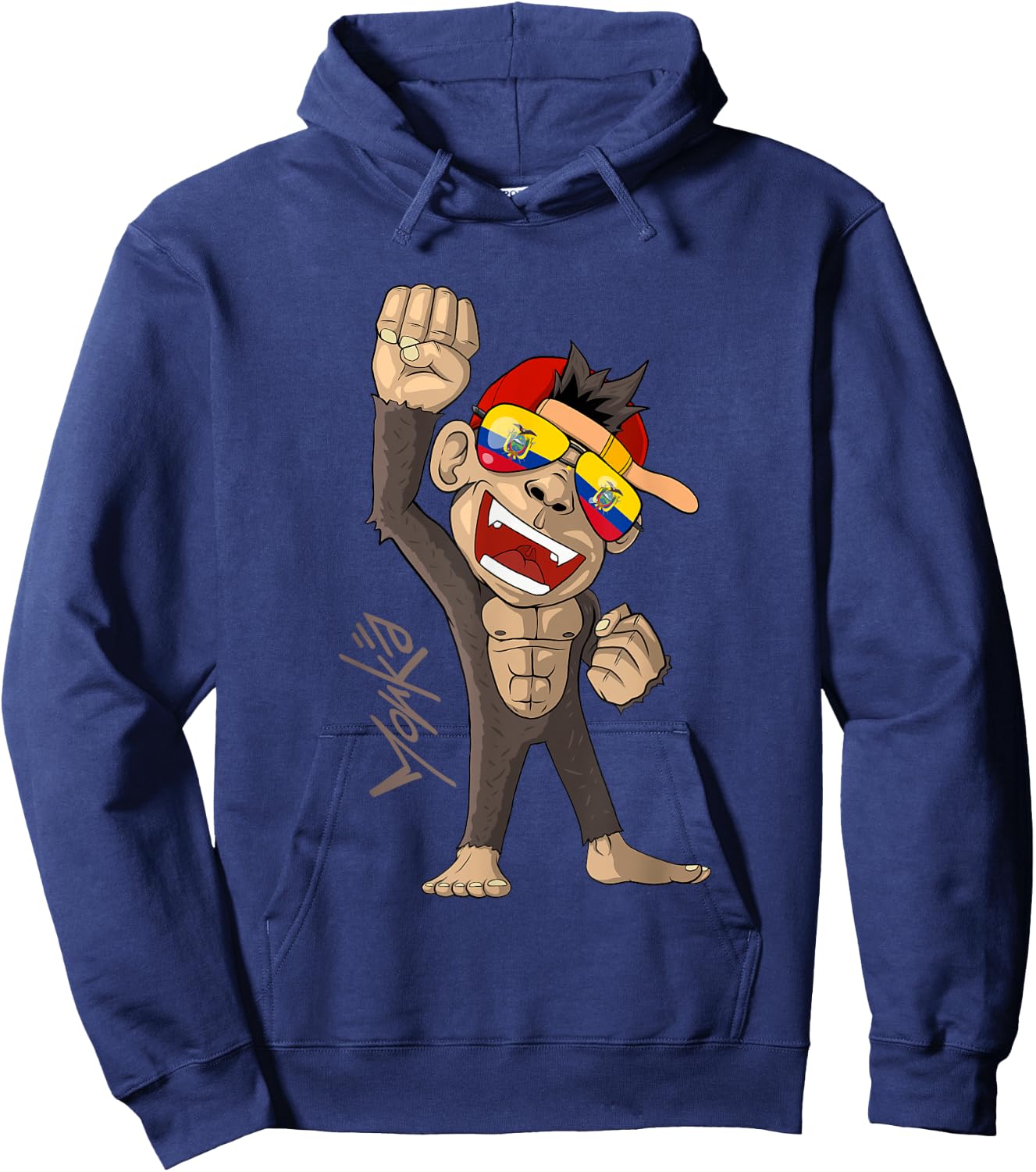 Ecuador Flag - Cheering Monkey - Fan Hoodie - Hoodie | Navy