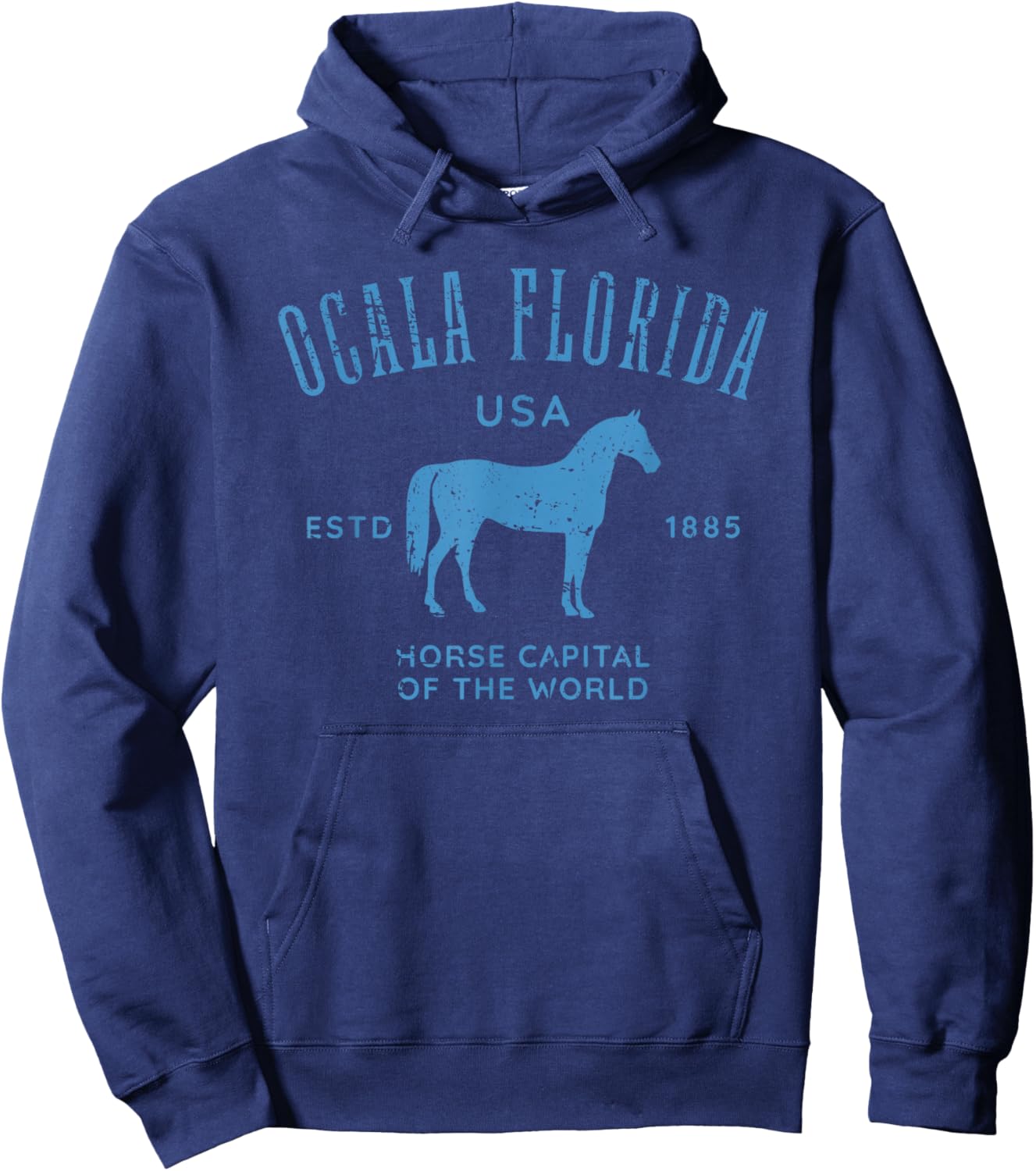 Ocala Florida USA Horse Capital Distressed Equestrian Design Hoodie - Hoodie | Navy