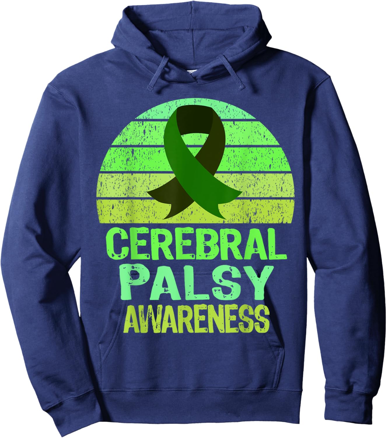 Vintage Green Cerebral Palsy Awareness Ribbon CP Warrior Hoodie - Hoodie | Navy