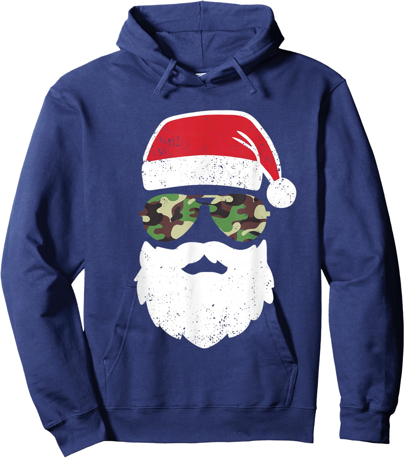 Camo Santa Claus Sunglasses Funny Camo Christmas Camouflage Hoodie - Hoodie | Navy