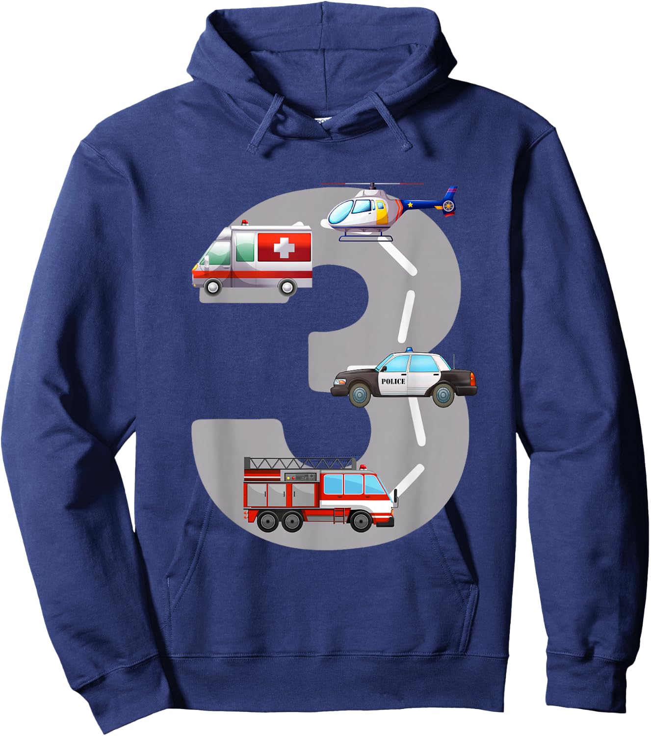 Emergency Vehicles 3rd Birthday Fire Truck Police Car Boys Hoodie - Hoodie | Navy
