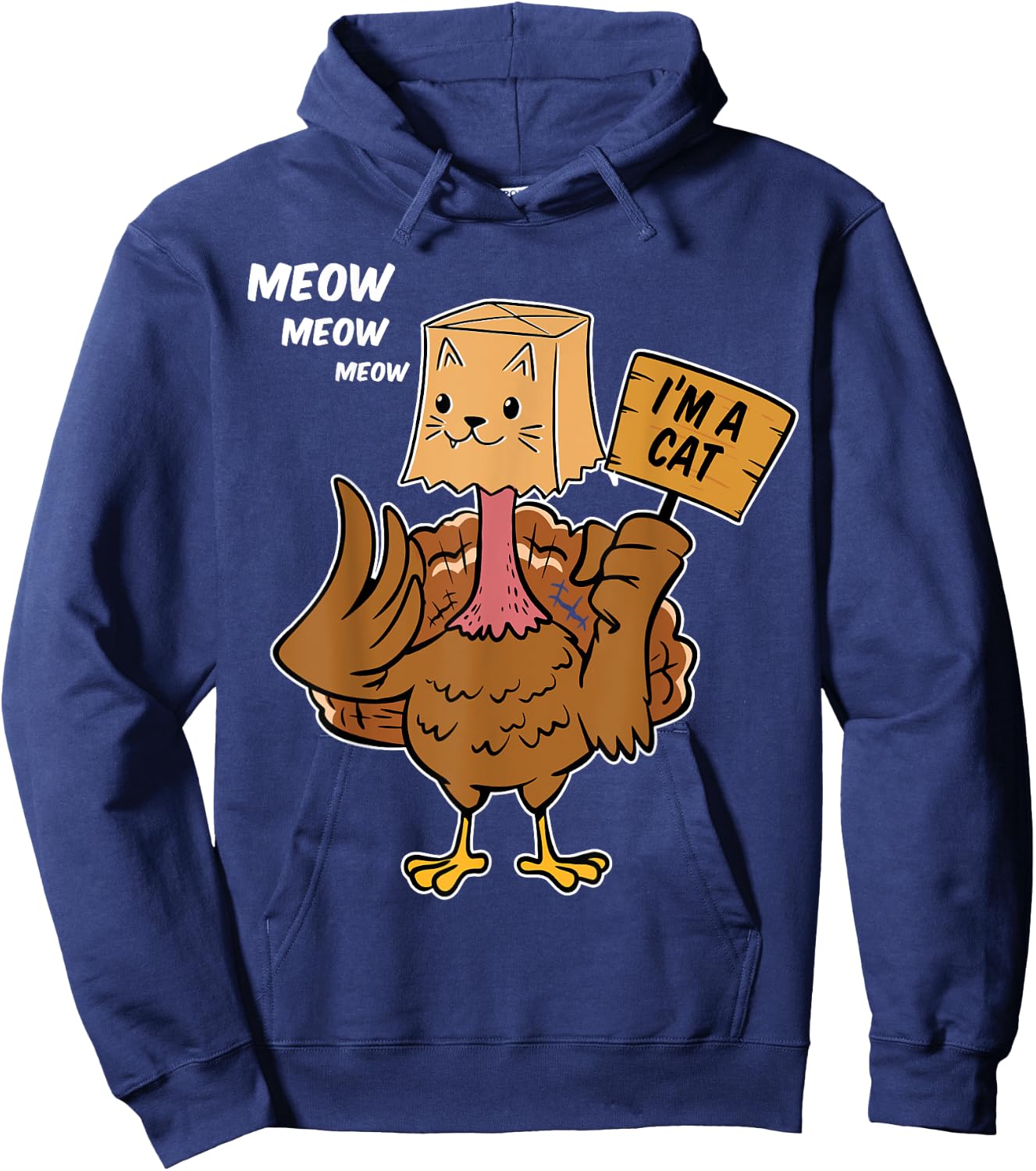 Thanksgiving Turkey Cat Meow Funny Men Women Thanksgiving Hoodie - Hoodie | Navy