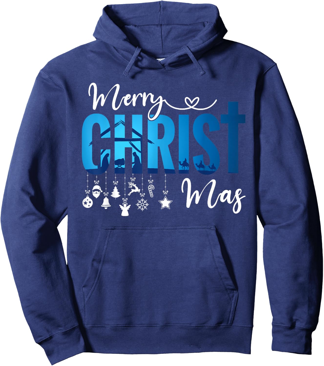 Merry Christ-Mas & Nativity Scene Christian Faith Holiday Hoodie - Hoodie | Navy
