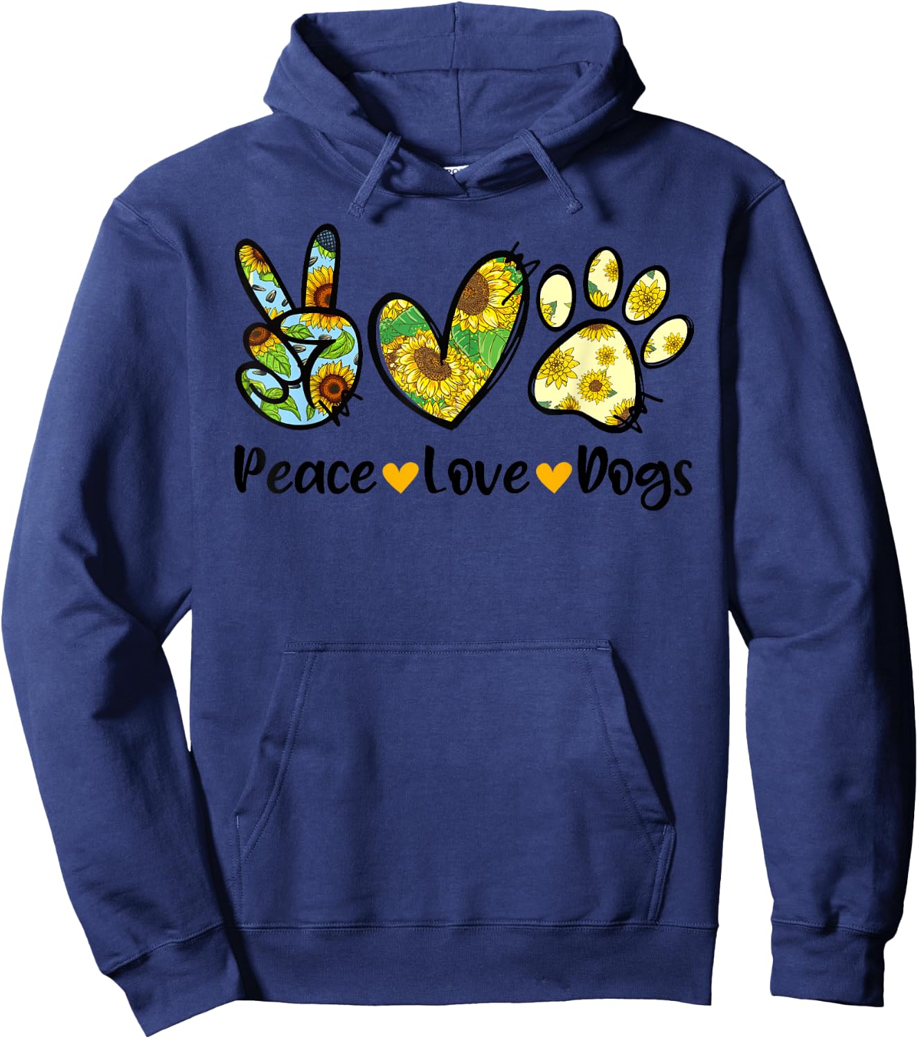 Peace Love Dogs Sunflower Dog Paw Dog Mom Cute Mother's Day Men Women Girls Kids Hoodie - Hoodie | Navy