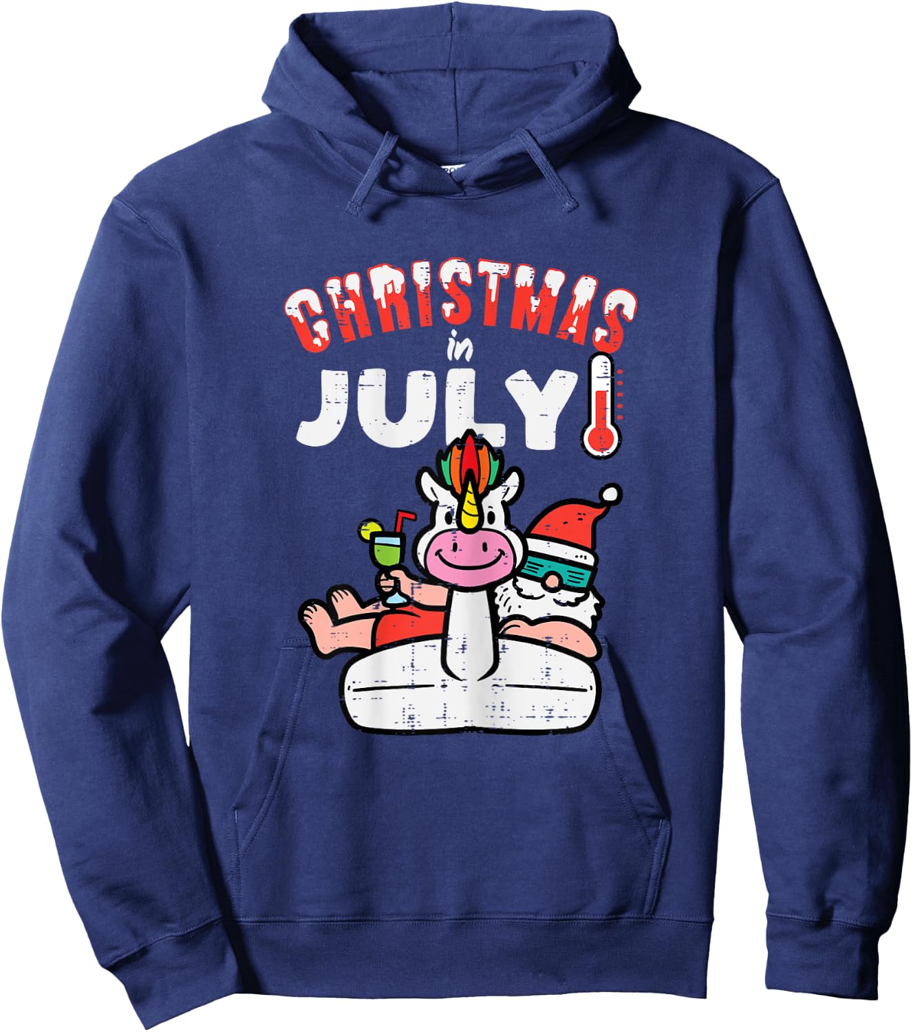Christmas July Santa Unicorn Float Xmas Girls Kids Toddler Hoodie - Hoodie | Navy