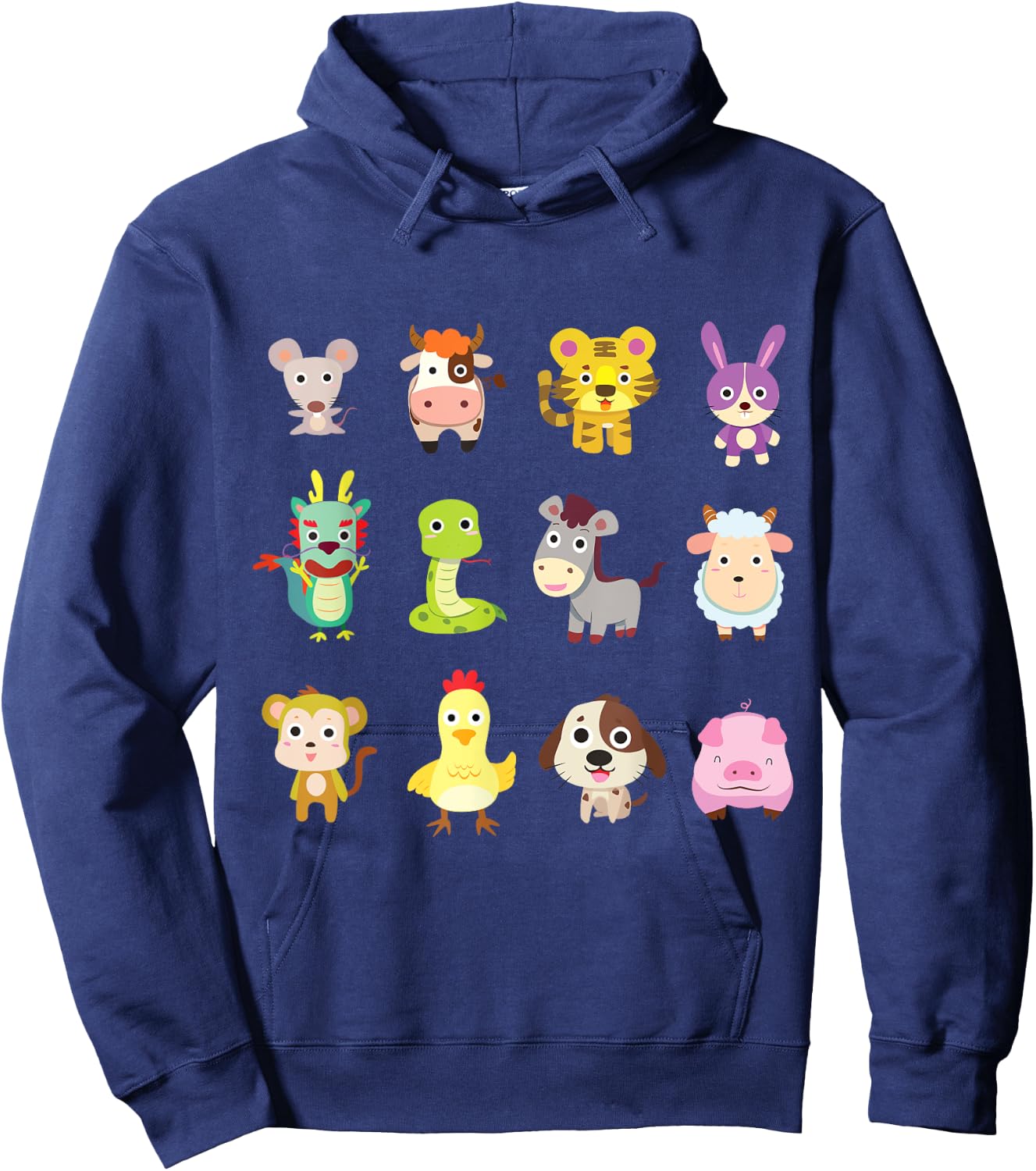 Cute Chinese Zodiac Animal Signs Lunar New Year 2025 Hoodie - Hoodie | Navy