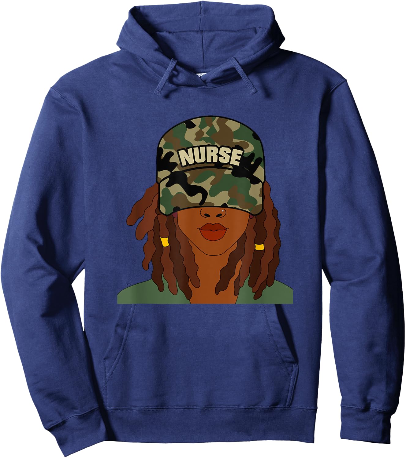 African American Nurse LPN Camo Camouflage Hat Locs Hoodie - Hoodie | Navy